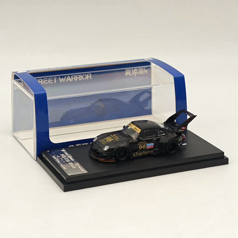1:64 Scale Street Warrior Porsche RWB 993 Charlene Diecast Model Car with High Tail Wing - #96 Black - Perfect for Collectors, Racing Enthusiasts, and Display Showcases