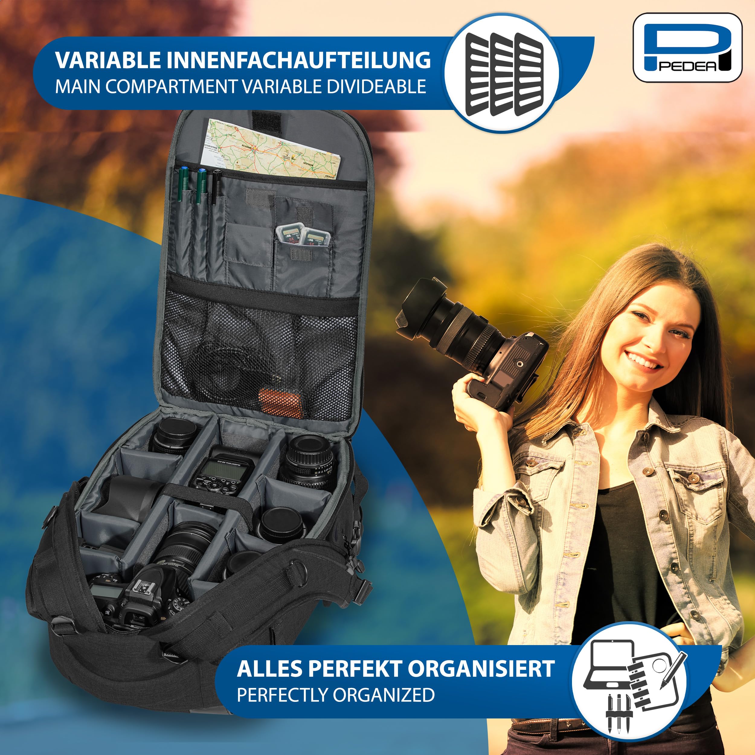 Professional DSLR Camera Backpack - Waterproof SLR Camera Bag with Adjustable Dividers & Rain Cover - Perfect for Travel, Hiking & Photography - Black