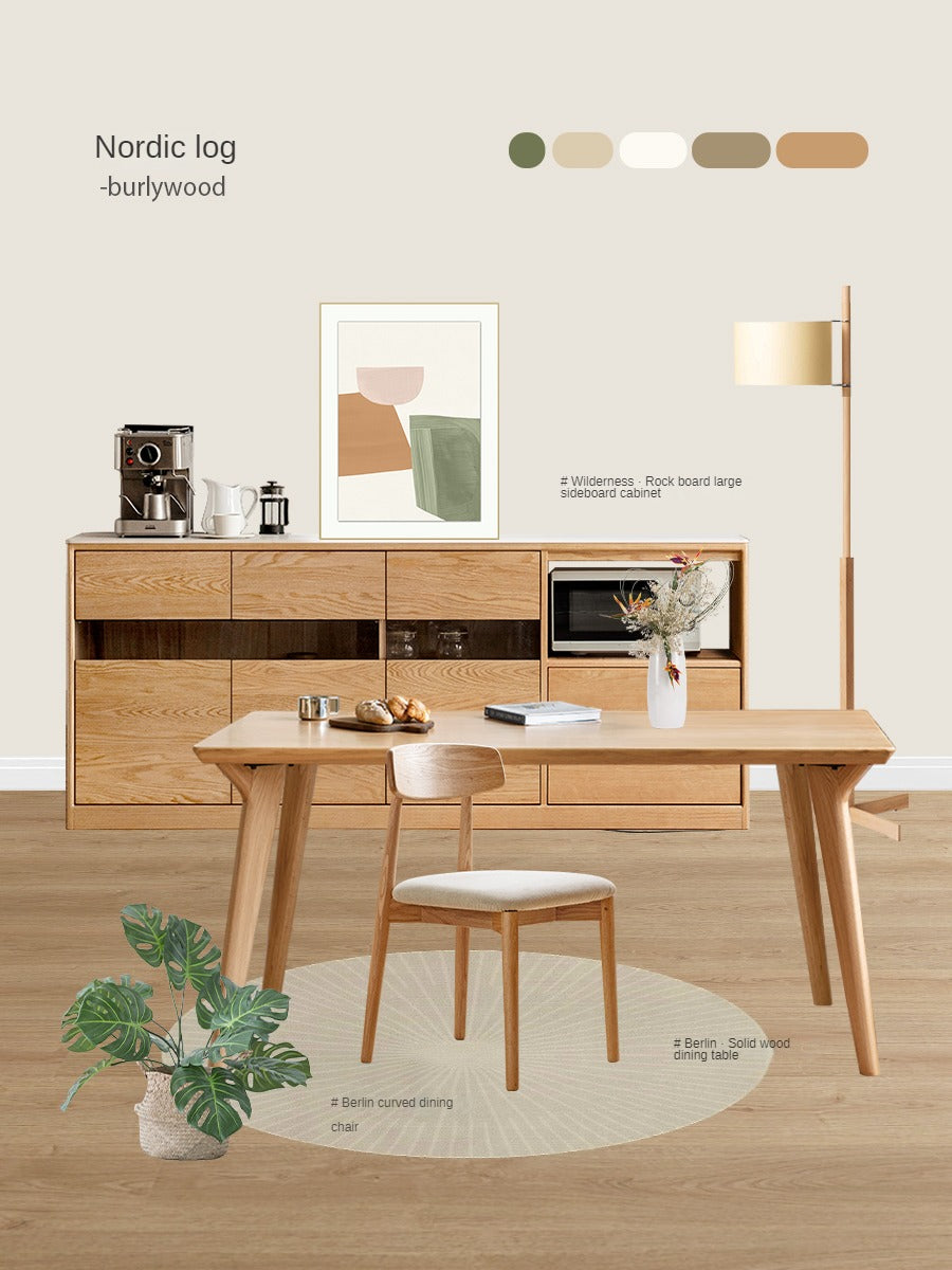 Oak Solid Wood Nordic Sideboard with Slate Top - Modern Buffet Cabinet for Dining Room, Living Room & Entryway Storage