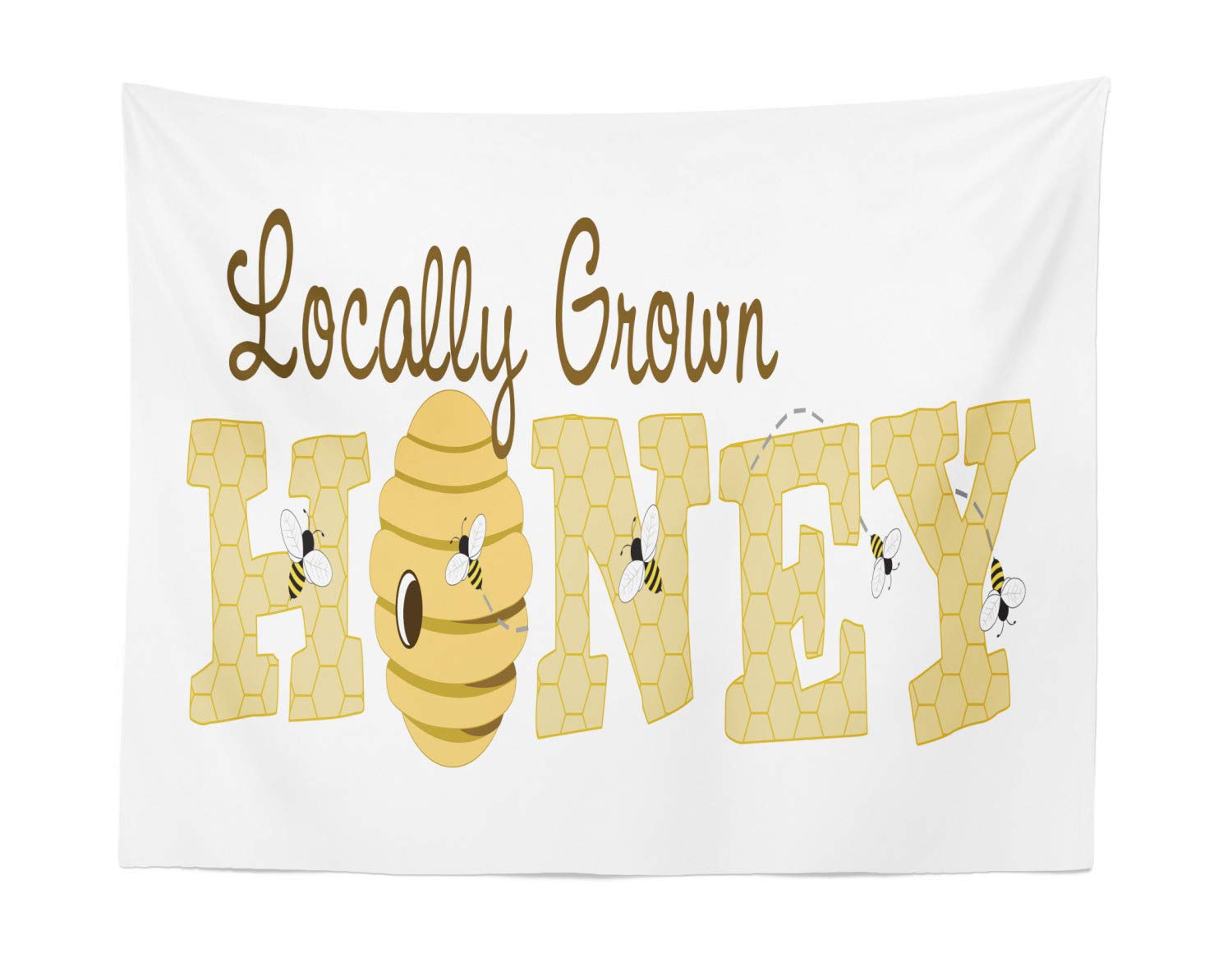 Ambesonne Honey Bee Tapestry Wall Hanging - Dark Cocoa Mustard for Bedroom & Living Room Decor
