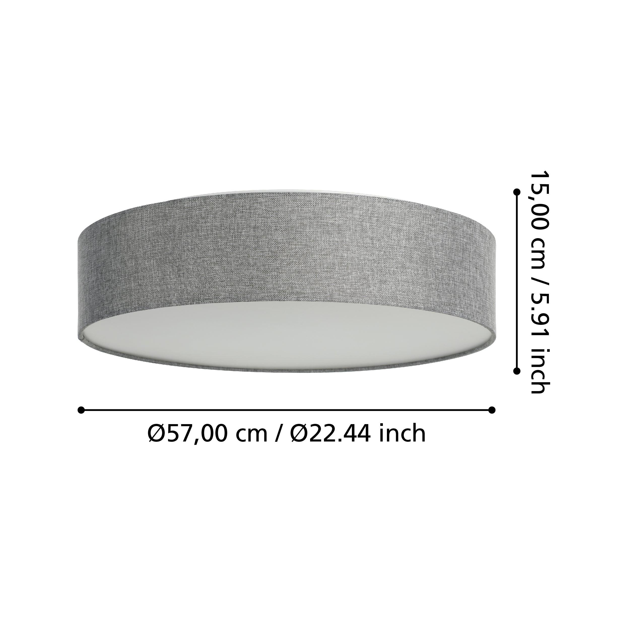 Eglo Connect Romao Z Smart LED Grey Fabric Flush Mount Ceiling Light - Dimmable WiFi-Controlled Drum Pendant for Bedroom, Living Room & Kitchen