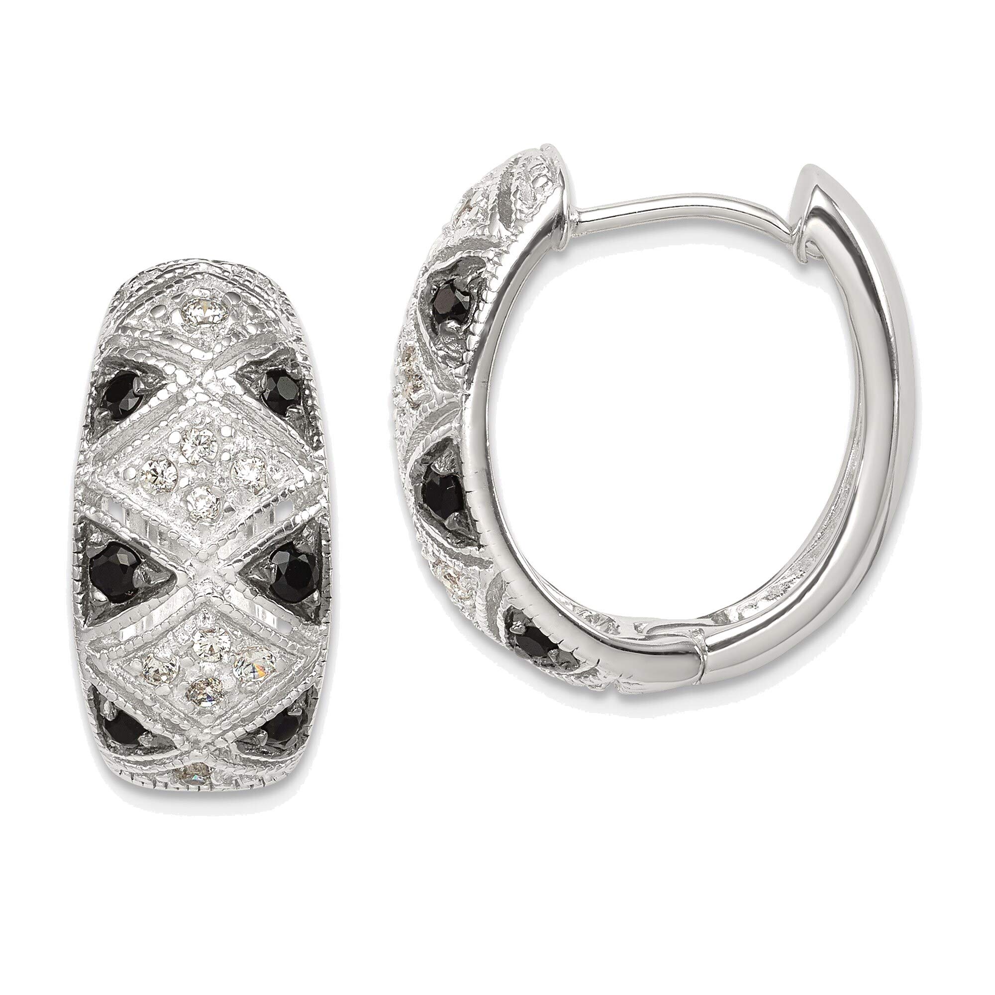 Solid Sterling Silver Black & Clear CZ Hinged Hoop Earrings for Women | Hypoallergenic Fashion Jewelry | Perfect for Parties, Weddings & Everyday Wear