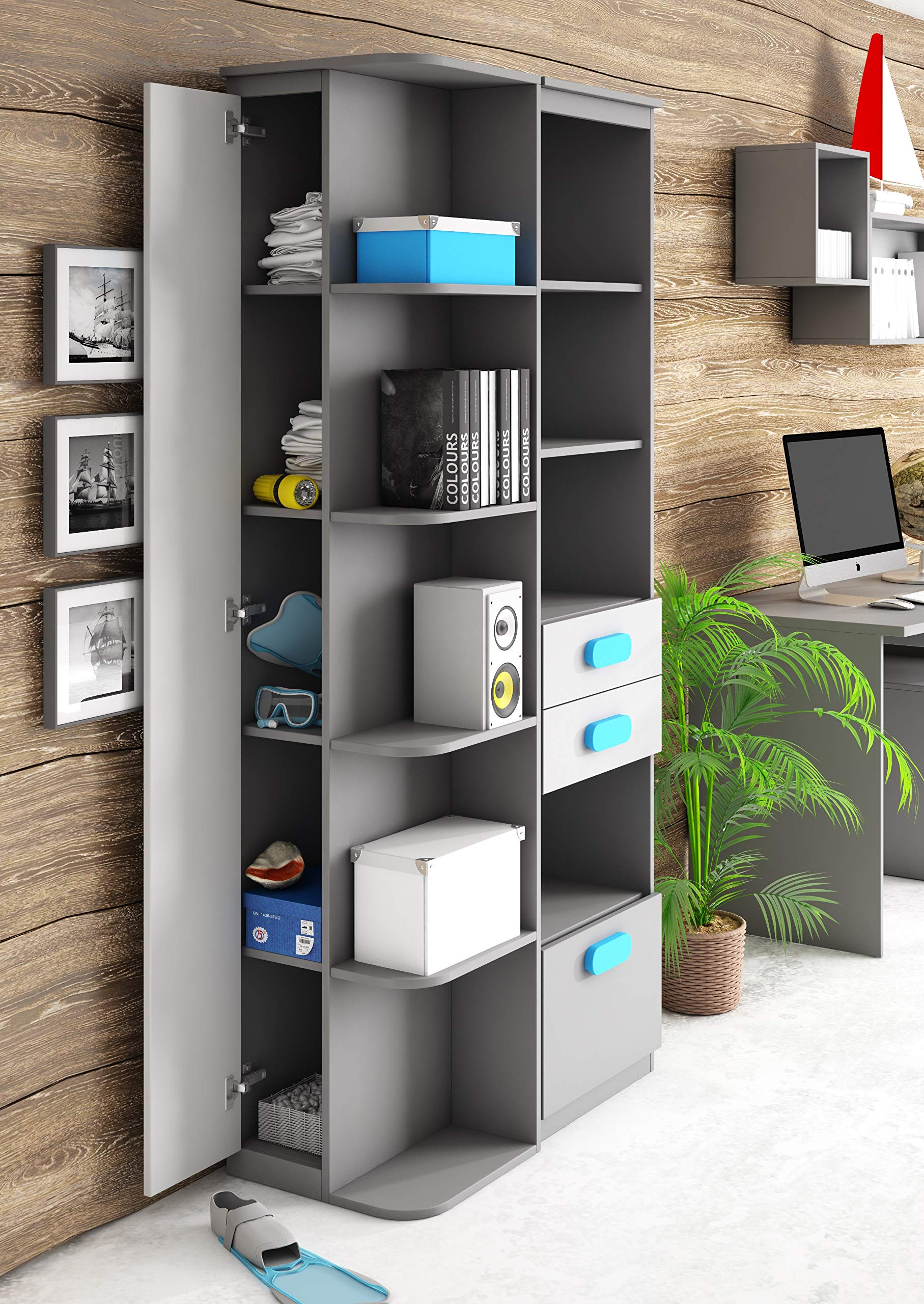 Play Side Bookcase - Kids Bookshelf for Bedroom, Nursery & Playroom - Wooden Book Storage Organizer for Children's Books & Toys