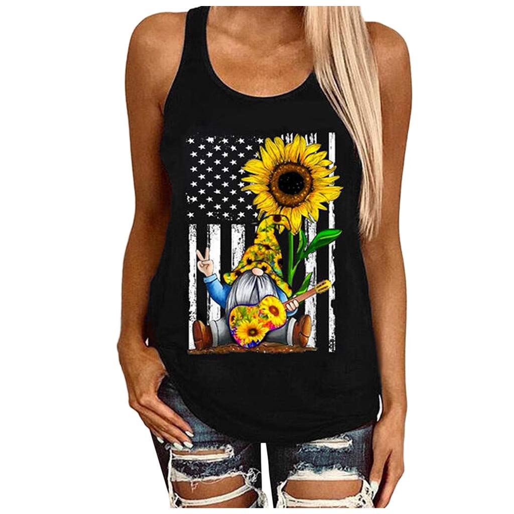 American Flag Printed Women's Tank Tops - Sleeveless Patriotic T-Shirt for 4th of July, Independence Day & Summer Outfits | Casual Wear, Beach Party & BBQ Events