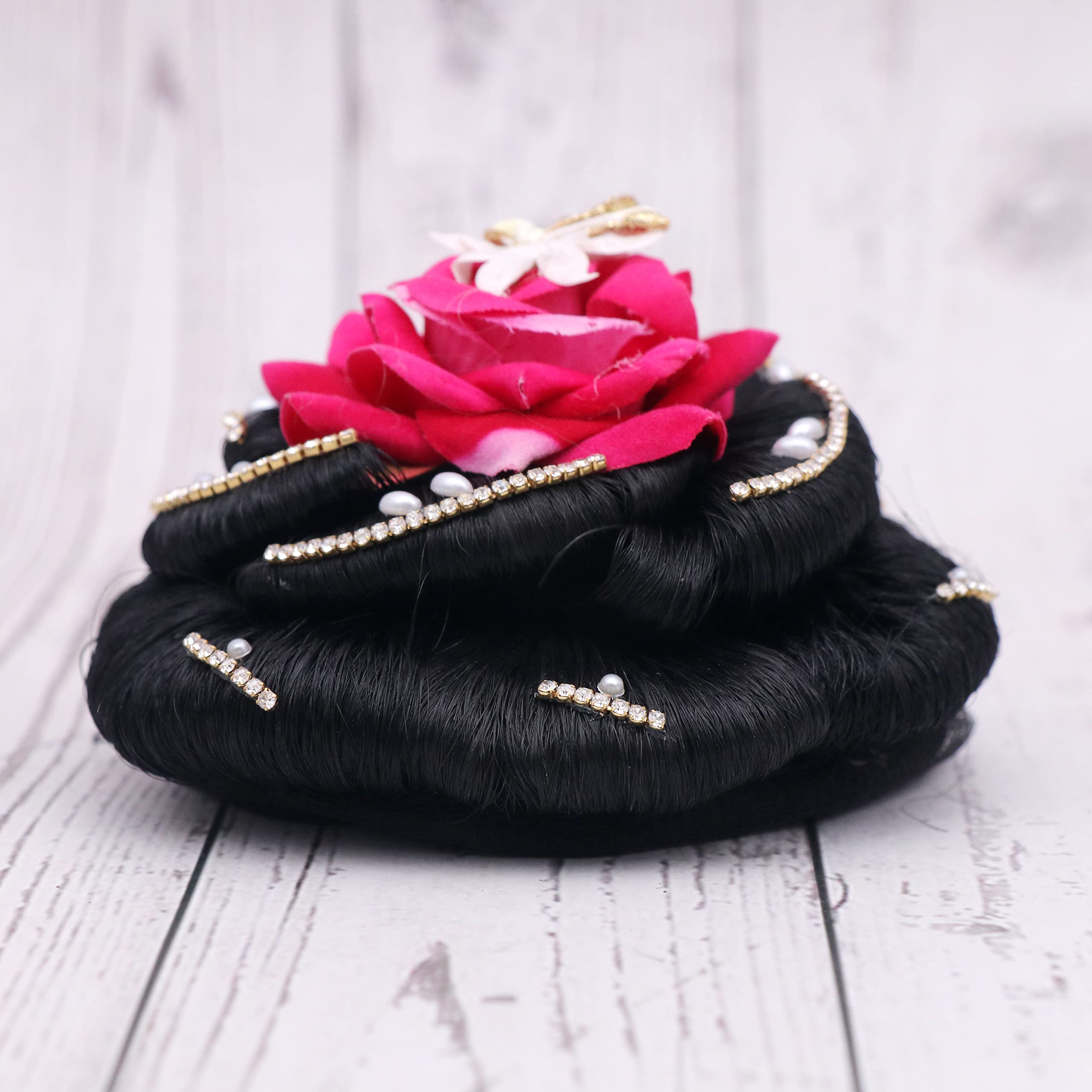 NAVMAV Artificial Red & Black Rose Flower Bun Hair Clip - Bridal Wedding Hair Accessory for Women & Girls - Perfect for Weddings, Parties & Special Occasions - Pack of 1