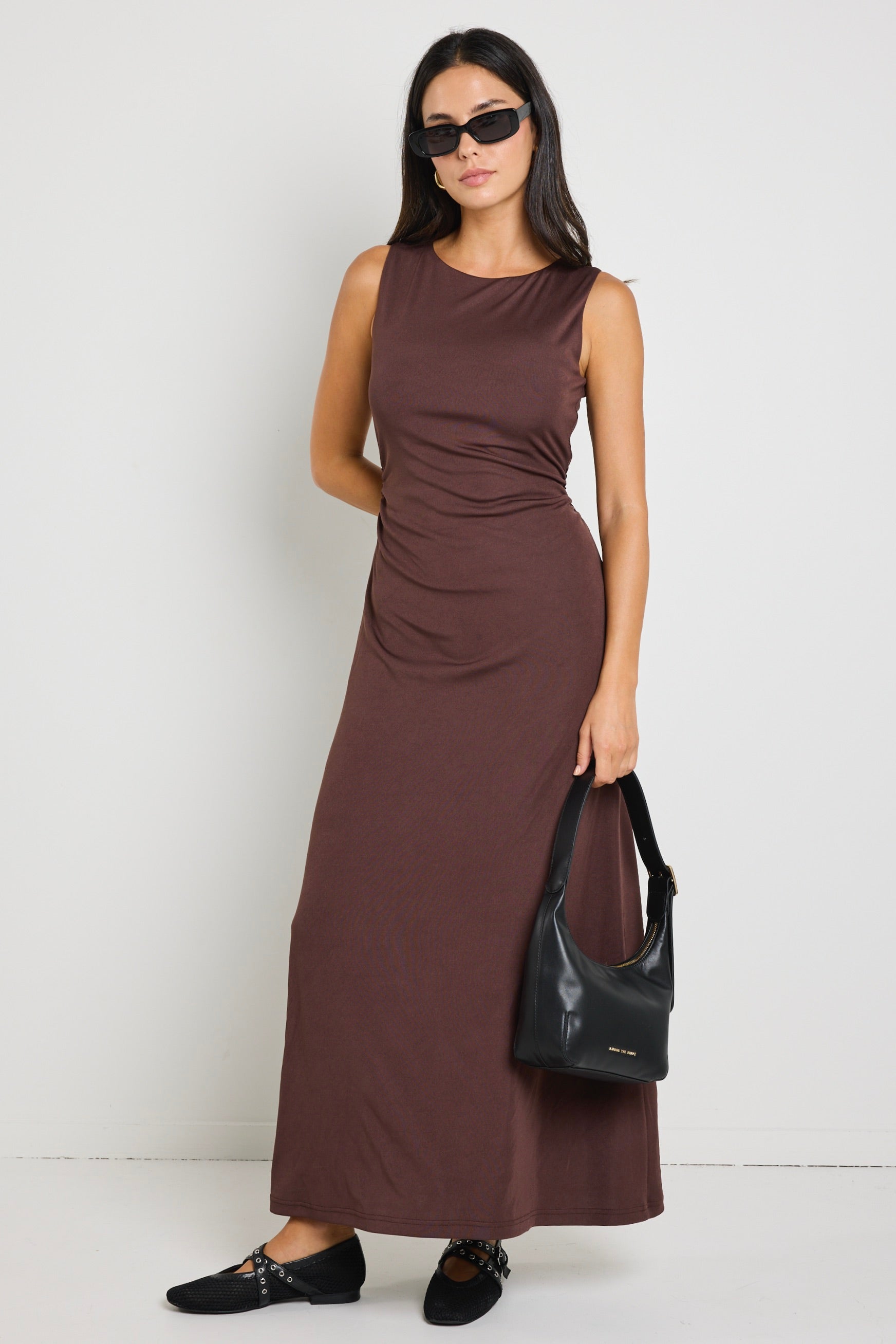 Olympic Chocolate Jersey Sleeveless Midi Dress for Women - Comfortable Stretchy Summer Dress for Beach, Party & Casual Wear