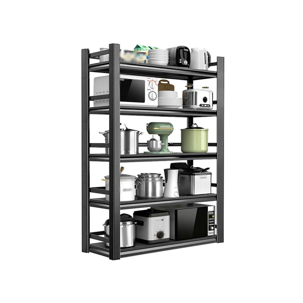 ENGENDER Heavy Duty Carbon Steel Kitchen Storage Rack - Floor Standing Fenced Organizer for Microwave Oven, Cookware & Pantry Items - Perfect for Small Kitchen, Balcony & Living Room Storage Solutions