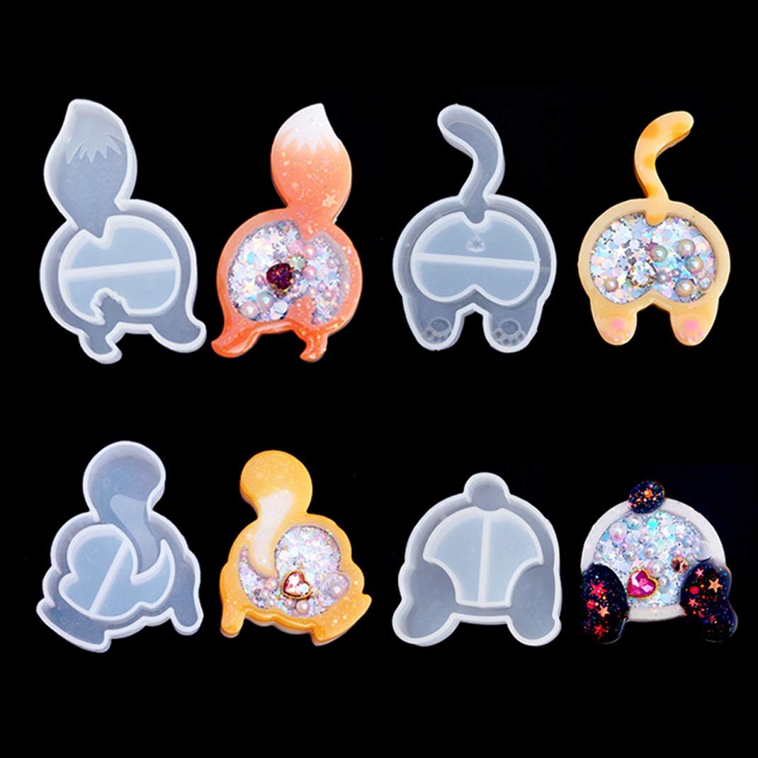 iSuperb 8 Styles Silicone Resin Shaker Molds - Animal Butt Shape Quicksand Molds for DIY Jewelry, Keychains & Pendants - Perfect for Resin Casting, Epoxy Crafts & Unique Home Decor (8-Piece Set)