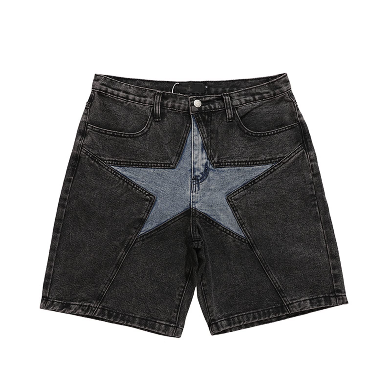 YEMOCILE Women's Harajuku Denim Shorts with Star Patchwork - Oversized Hip Hop Jeans Shorts for Summer | Casual Loose Fit for Streetwear and Music Festivals