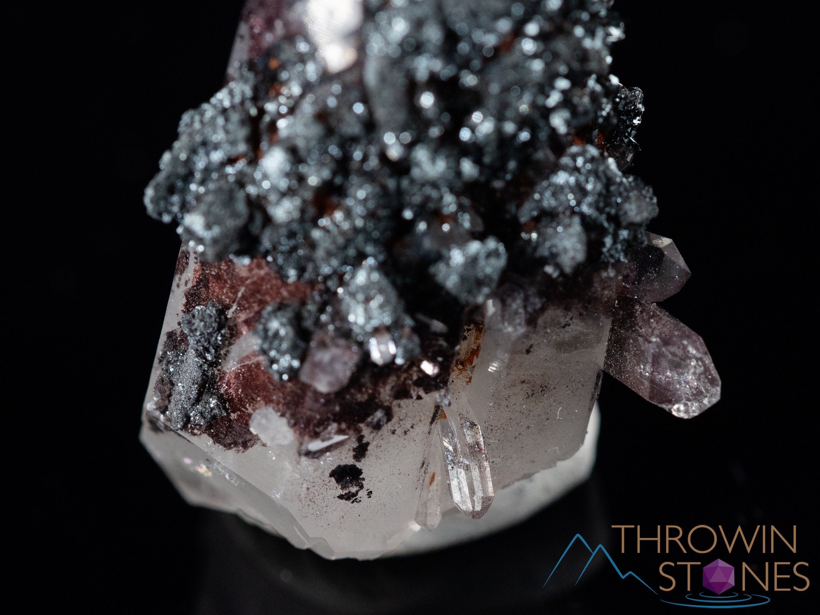 Natural Raw Quartz Crystal Cluster with Specular Hematite - Healing Stone, Housewarming Gift, Home & Office Decor, Meditation & Feng Shui Use