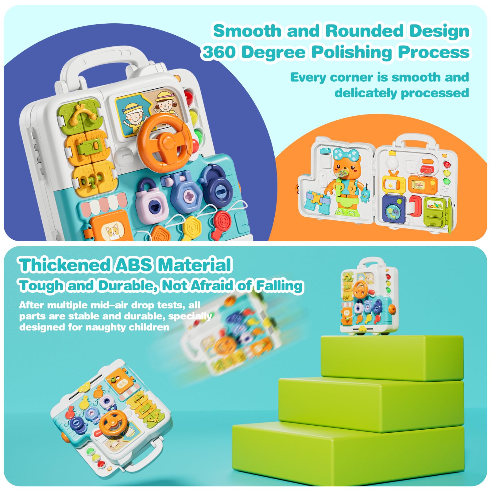 Montessori Busy Board for 1-3 Year Olds - Sensory Learning Toy for Motor Skills Development | Perfect Travel & Birthday Gift for Toddlers