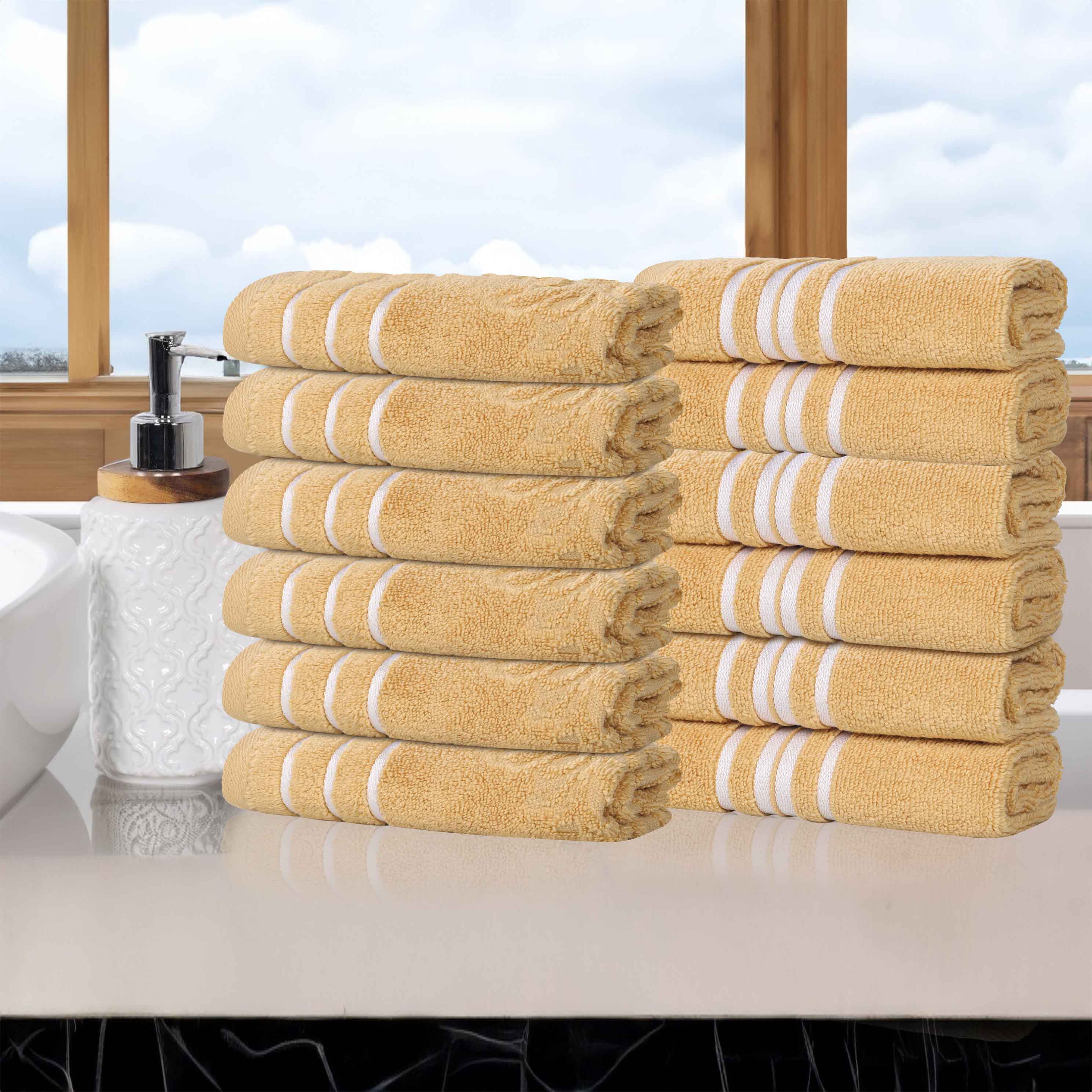Sadie 100% Cotton Face Towel Set - 12 Pack Zero Twist Solid & Jacquard Floral Bath Towels for Spa, Gym, Travel & Home Use