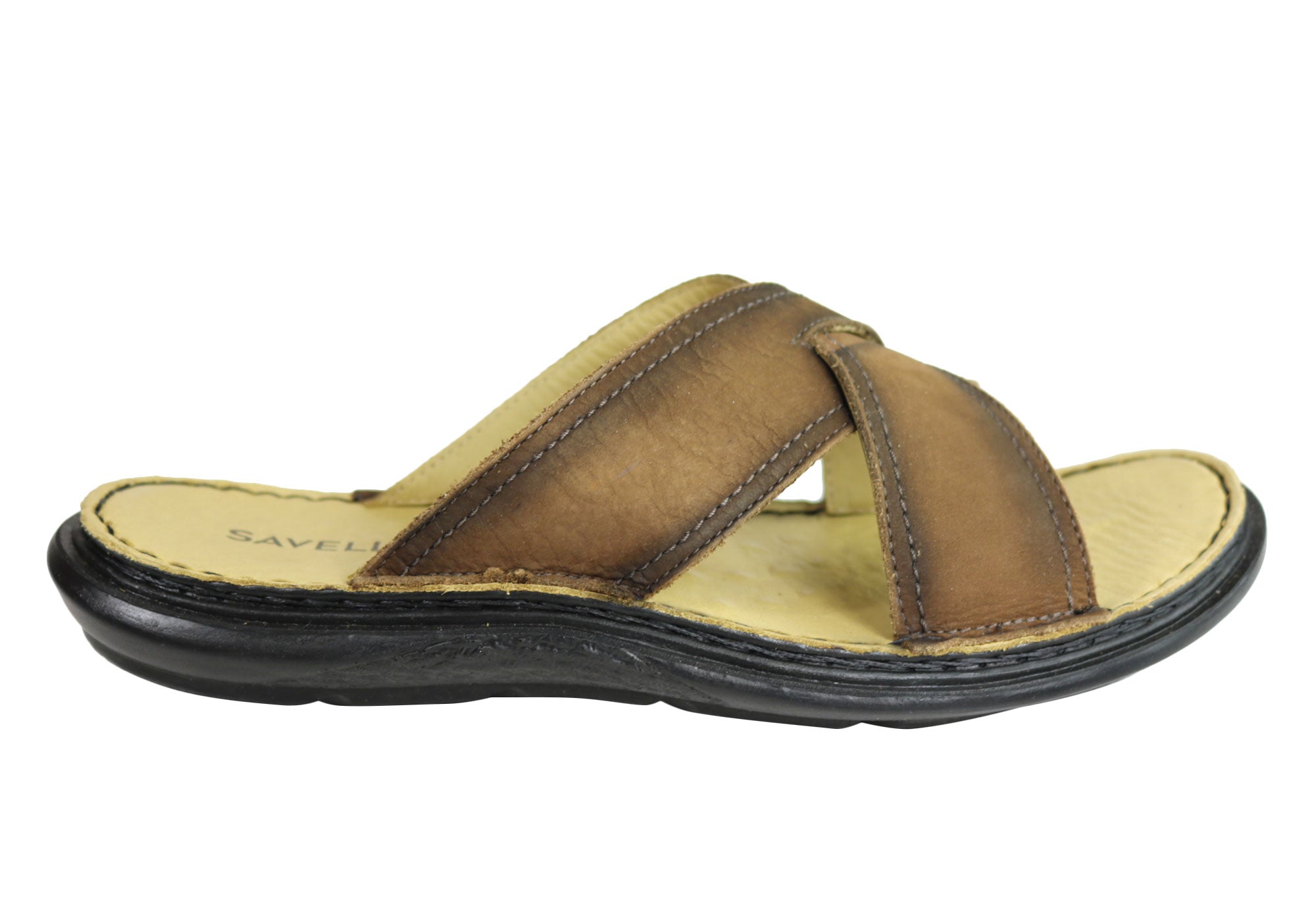 Savelli Kobes Men's Leather Comfort Slide Sandals - Handmade in Brazil - Premium Casual & Beach Footwear for Summer