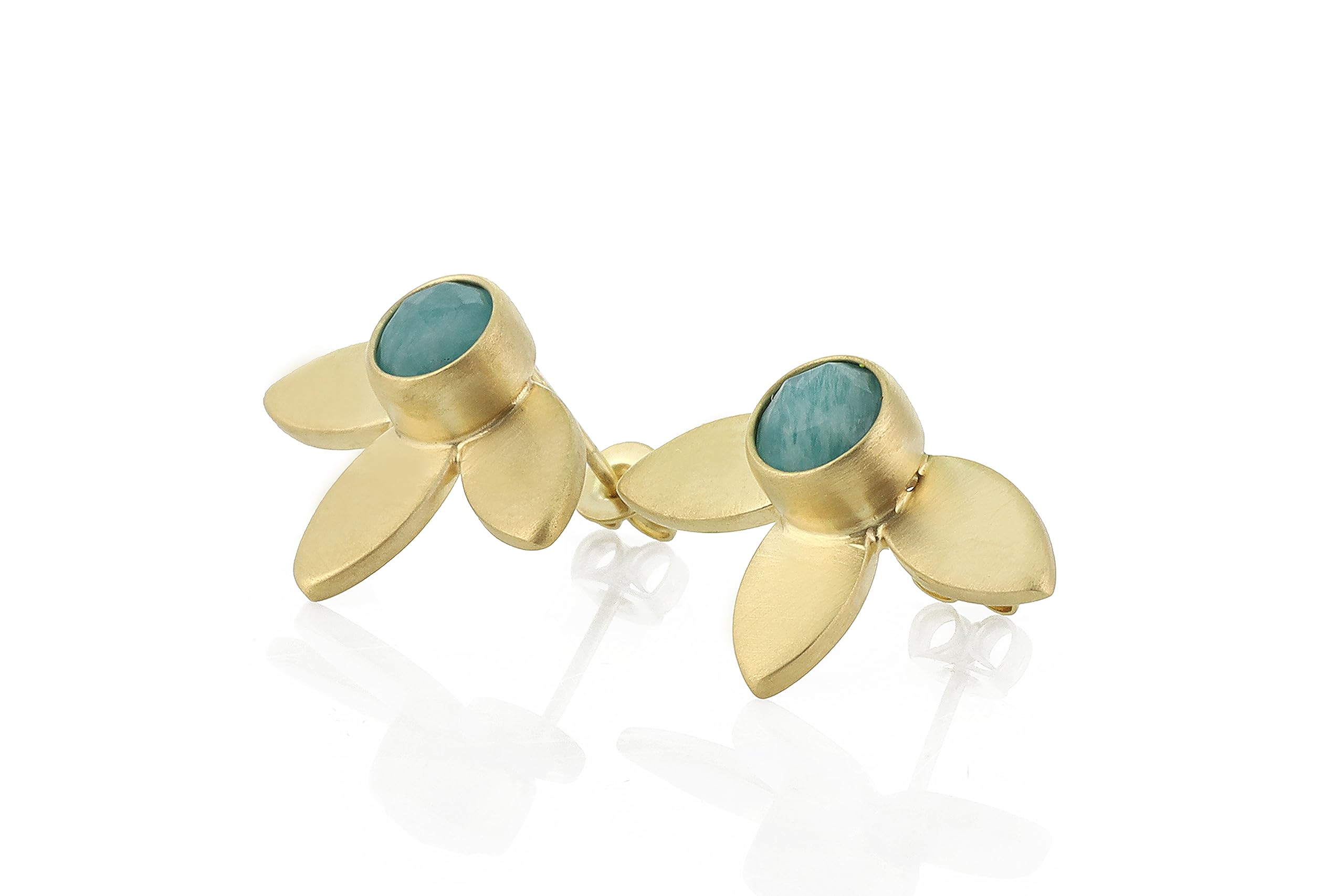 Handmade Gold Amazonite Stud Earrings for Women - Delicate Marquise Leaf Design with Natural Gemstone | Elegant Jewelry Gift for Birthday, Anniversary & Special Occasions