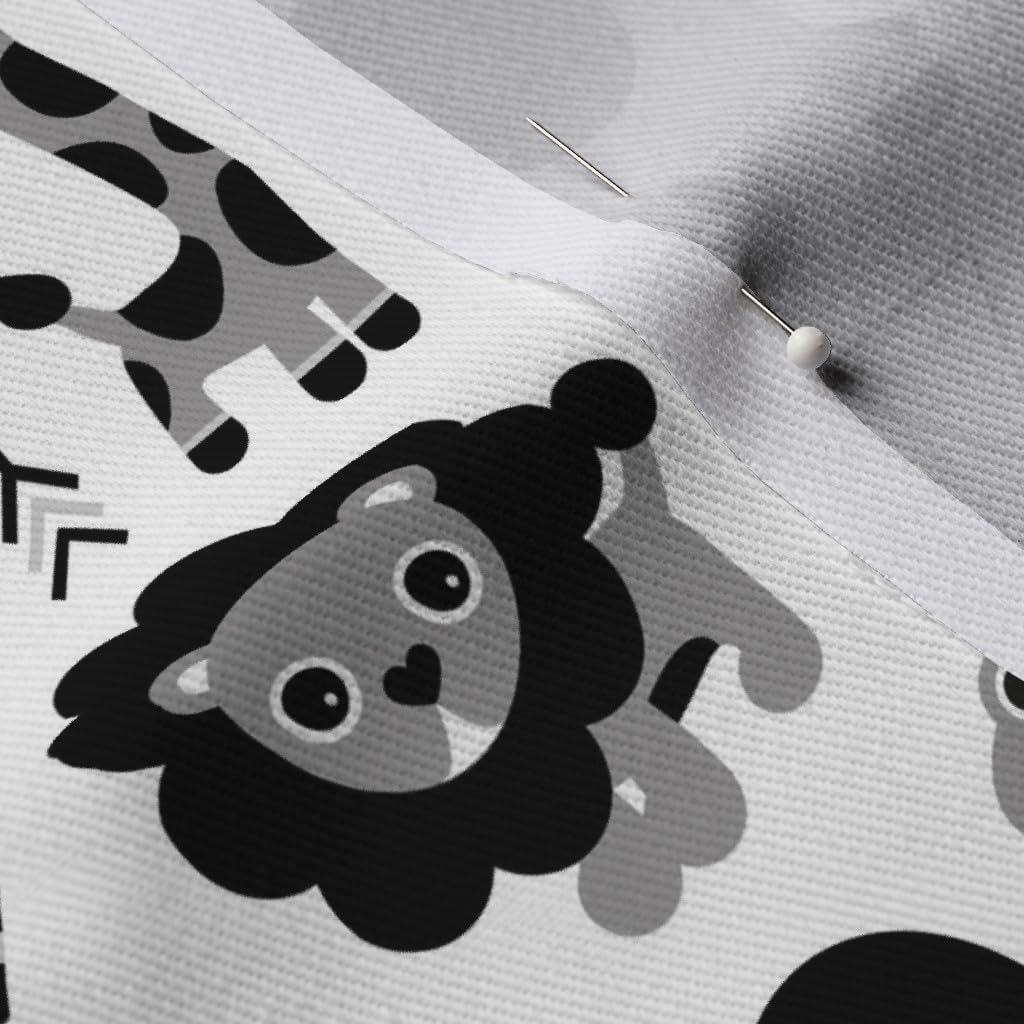 Geometric Jungle Zoo Safari Animal Print Denim Fabric by The Yard - Black White Gray Monkey Design for Kids Clothing, Home Decor & Upholstery | Perfect for DIY Apparel, Curtains & Throw Pillows