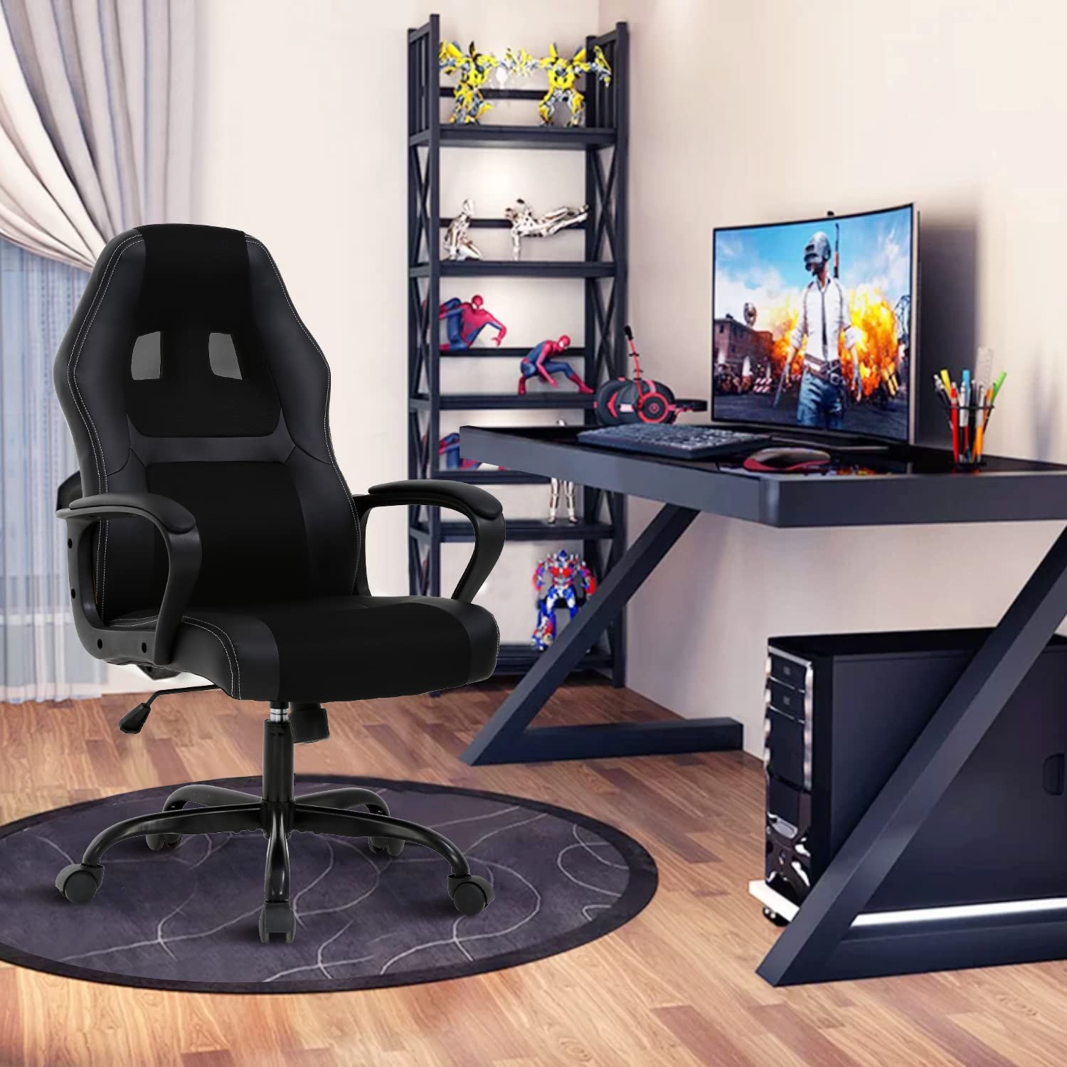 Ergonomic High Back Gaming Chair - Breathable PU Leather Computer Chair with Lumbar Support & Padded Armrests, 250 lbs Capacity - Adjustable Height for PC Gamers & Office Workers - Perfect for Esports, Streaming & Home Office Setup