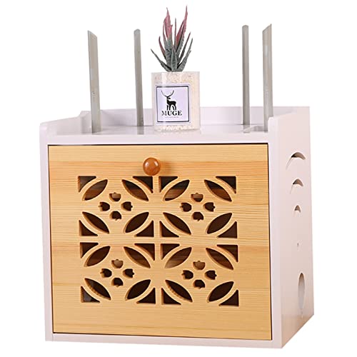 Wall Mounted Router Storage Box with Floating Shelf - WiFi & Power Cord Organizer for Set-Top Box, Modem (32 x 23 x 30cm) - Perfect for Living Room, Office & Home Theater Cable Management