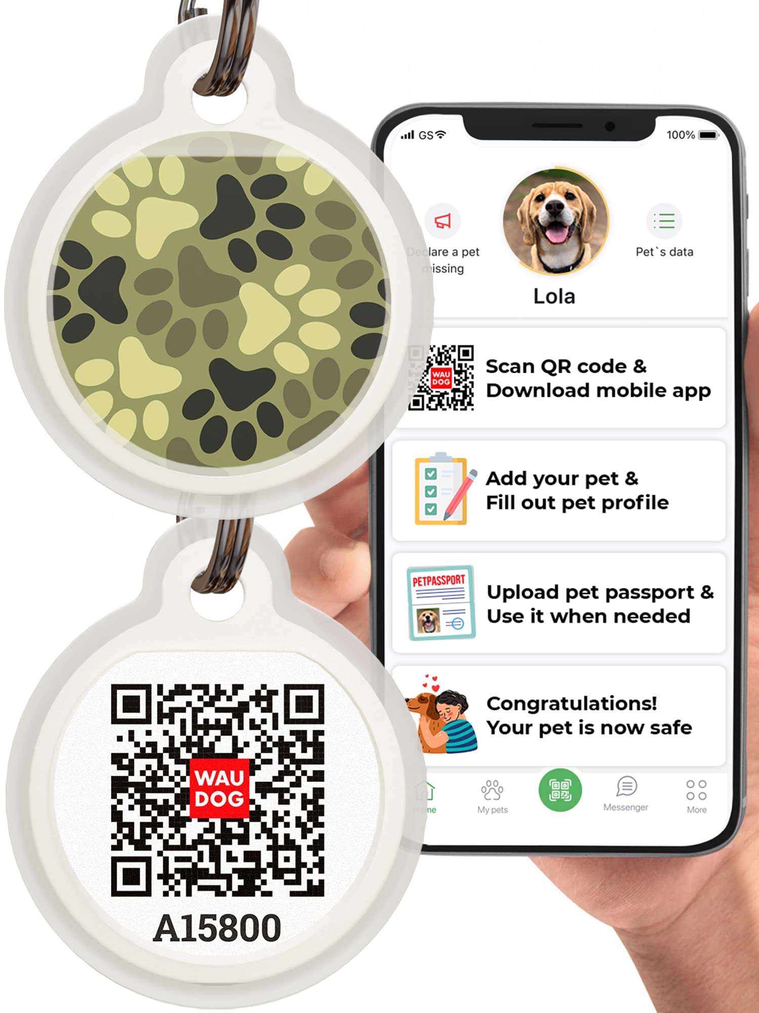 Silicone QR Code Pet ID Tags for Dogs & Cats - Silent Dog Name Tag & Cat Name Tag with Custom Engraving - Durable Puppy Name Tag for Dog Collar - Pet Identification Tags (Camo-L) - Perfect for Daily Walks, Vet Visits & Travel Safety