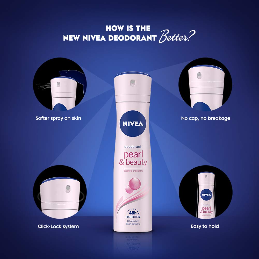 NIVEA Women's Whitening Smooth Skin Deodorant Roll-On 50ml & Pearl & Beauty Deodorant 150ml – Fresh All Day for Workouts & Daily Use