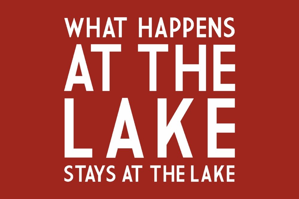 Red 'What Happens At The Lake' Wall Art Poster - 12x18 Inches Inspirational Quote Decor for Living Room, Bedroom & Office | Simply Said Home Decor