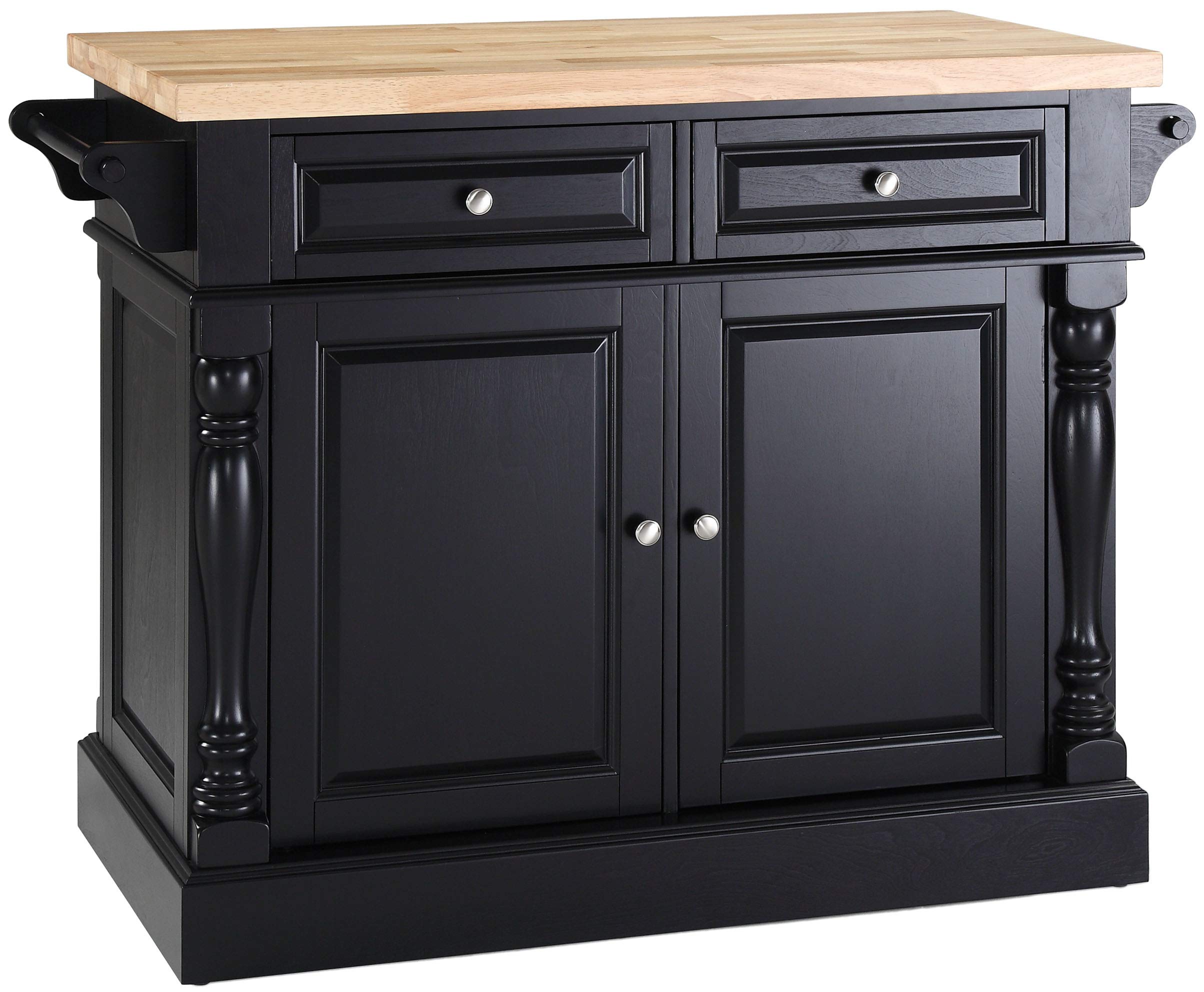 Crosley Oxford Natural Wood Top Kitchen Island with Storage - Black | Farmhouse Style Kitchen Cart for Small Spaces, Breakfast Bar & Dining Room Decor