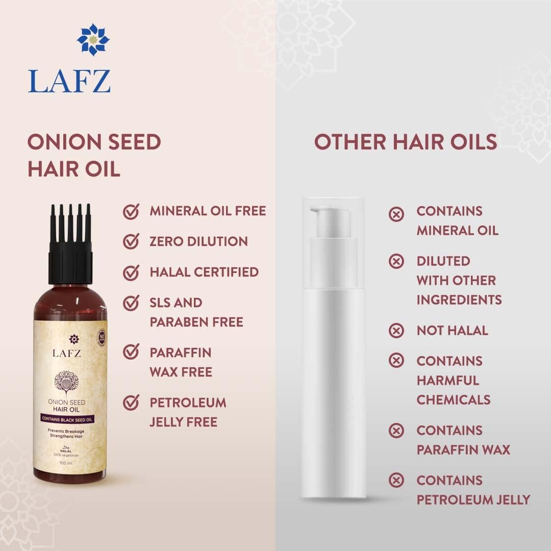 Lafz Essential Hair Oil with Onion & Black Seed - 100ml for Hair Growth, Scalp Care & Shine - Perfect for Daily Use & Hair Treatments