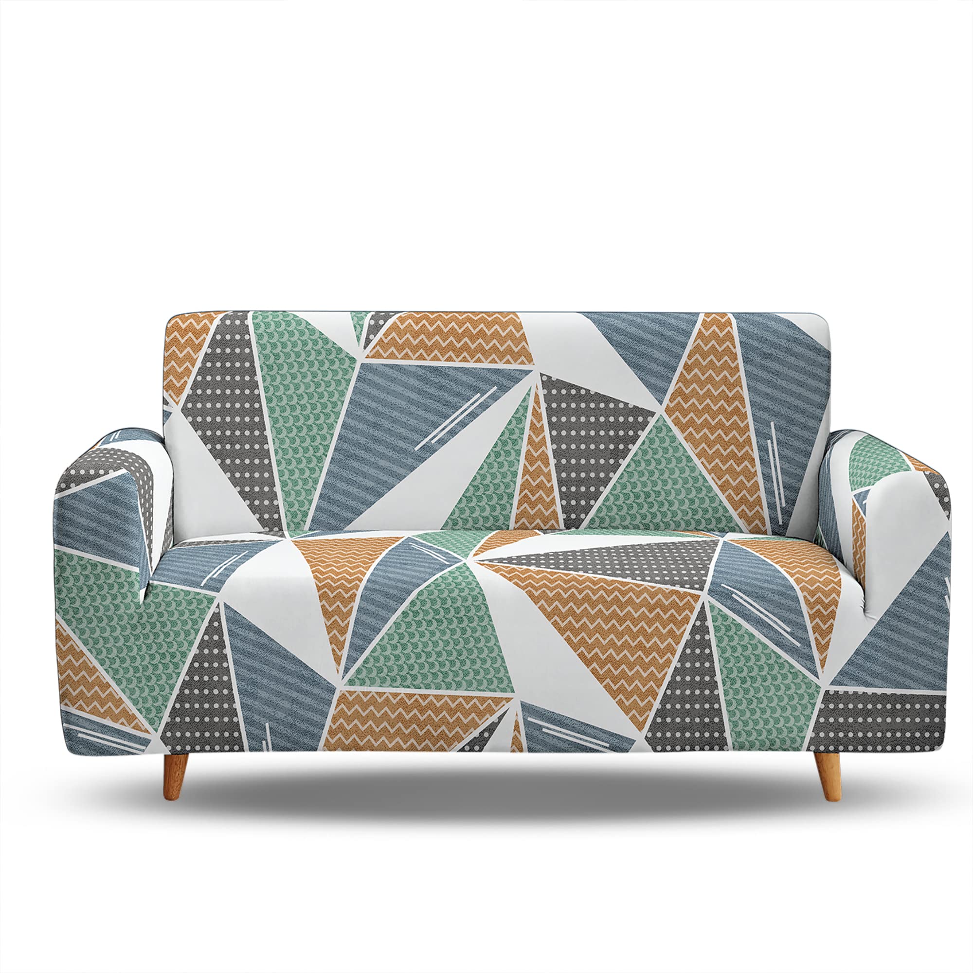 Printed Geometric Art Stretch Sofa Covers for 3-Cushion Couch - Washable Slipcovers with Elastic Bottom & Anti-Skid Foam - Perfect for Living Room, Family Room & Home Decor
