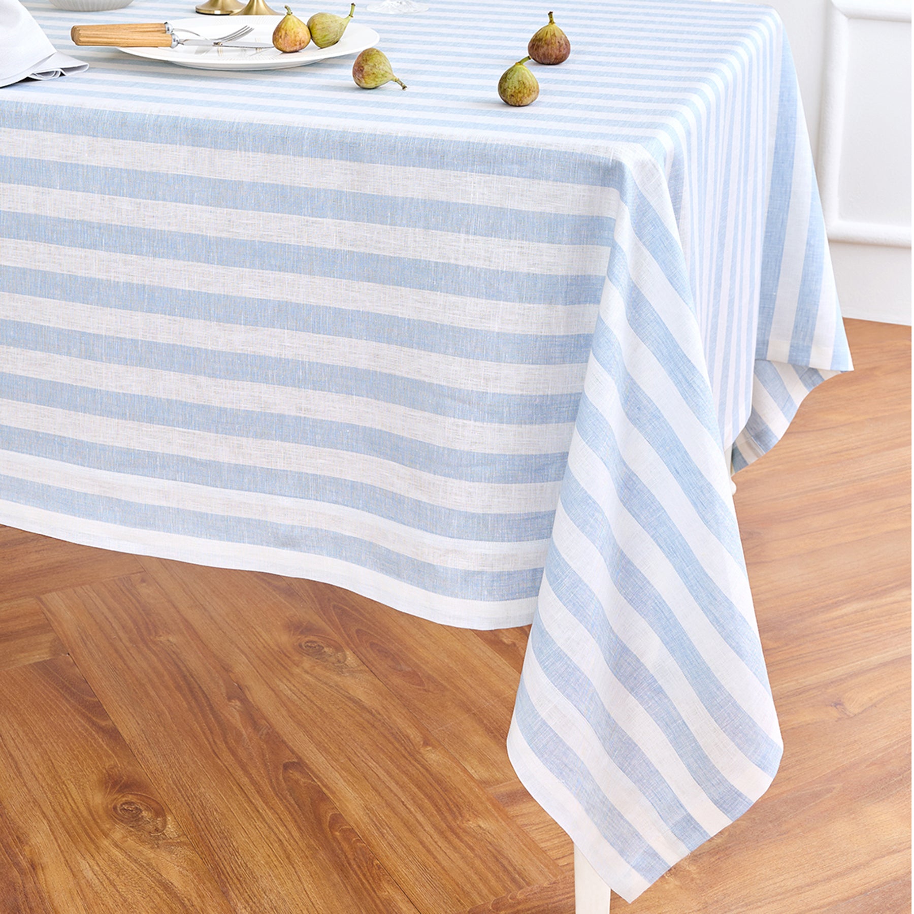 Sorrento Stripe Tablecloth - Premium Cotton Table Cover for Dining, Kitchen & Outdoor Use - Waterproof & Washable - Perfect for Parties, Picnics & Home Decor