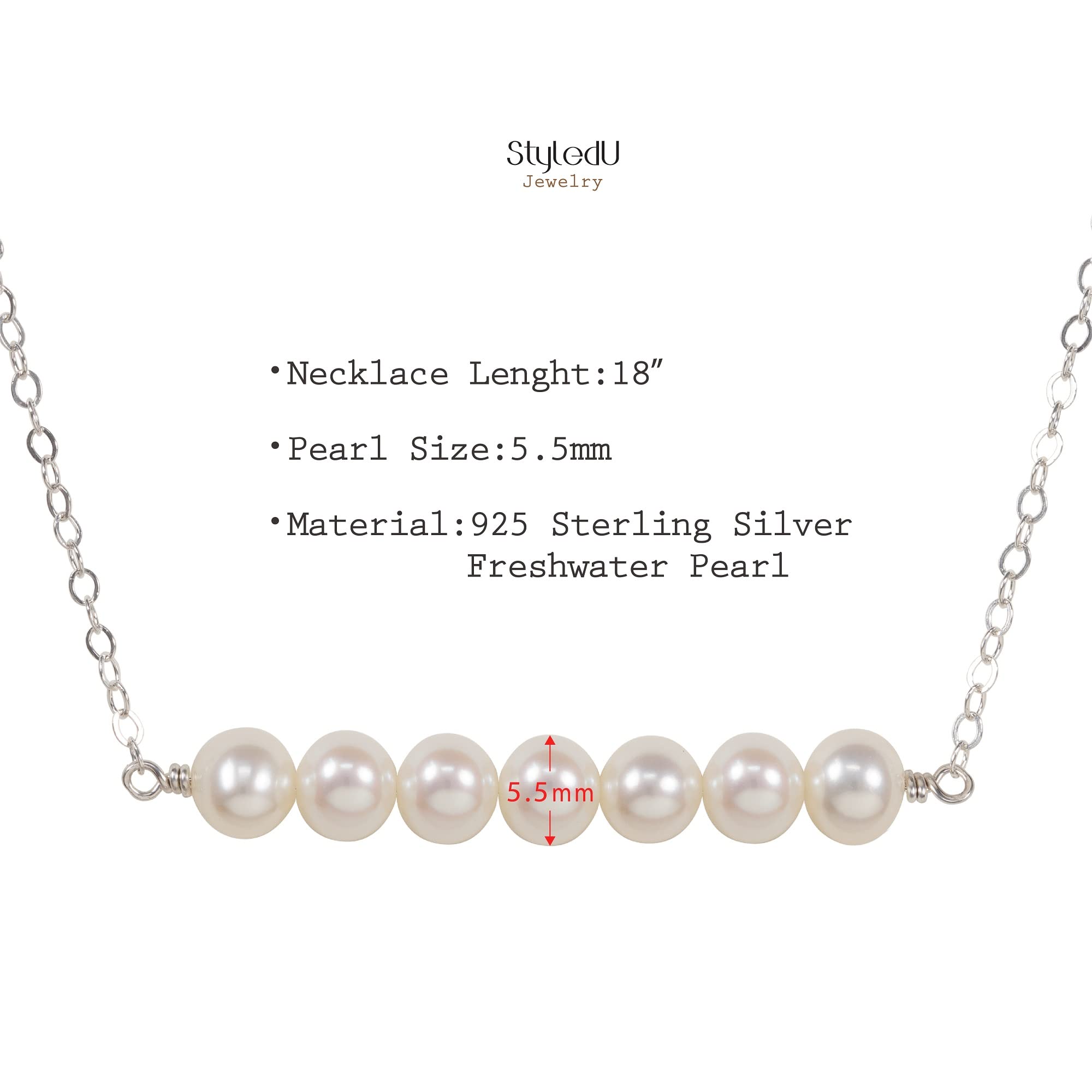 70th Birthday Gifts for Women - Sterling Silver 7 Freshwater Pearl Bar Necklace Jewelry | Elegant 70 Years Old Birthday Present for Her | Perfect for Milestone Celebrations, Anniversary & Special Occasions