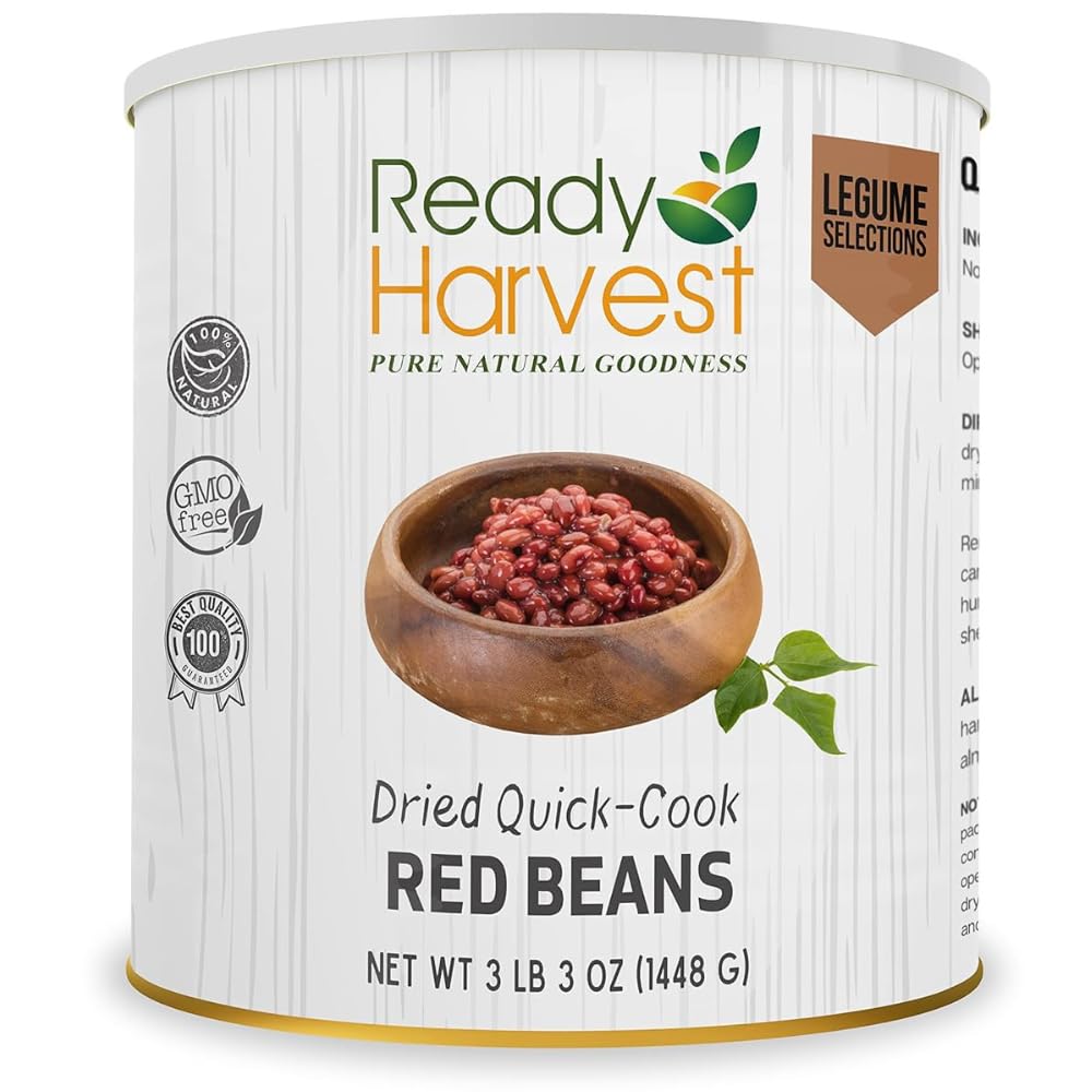 Ready Harvest Red Beans Canned Food - Quick-Cook Emergency Survival Beans with 25-Year Shelf Life (3 lbs, #10 Can) - Perfect for Camping, Prepping & Long-Term Food Storage