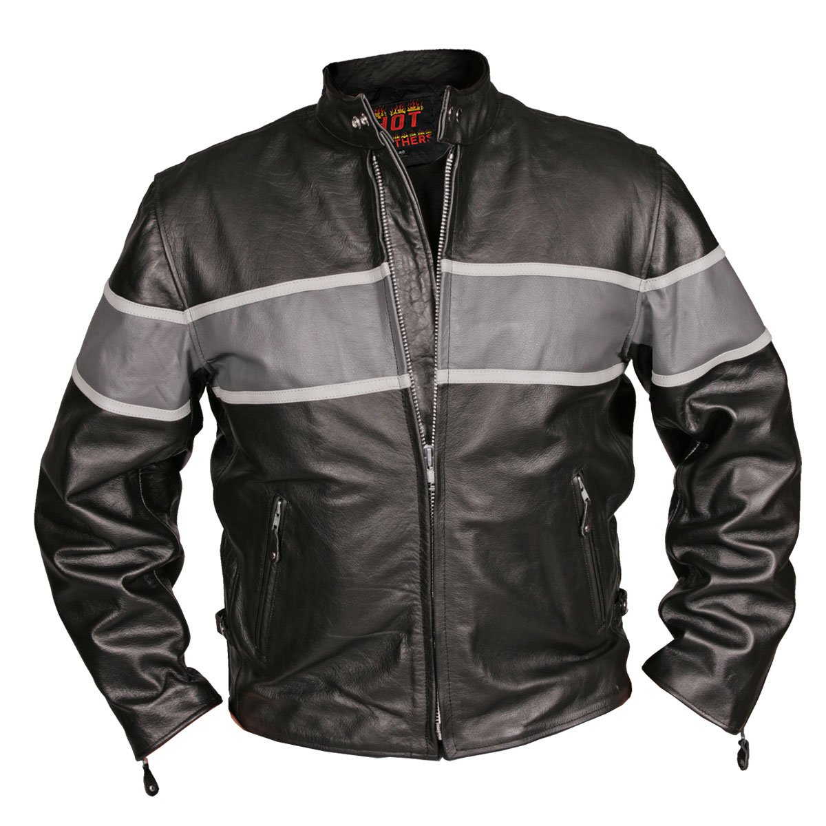 Hot Leathers Black Men's Racing Jacket with Grey Stripes - Premium Motorcycle Biker Jacket for Street Riding & Racing | Durable Protection for Harley, Cruiser & Sports Bike Riders