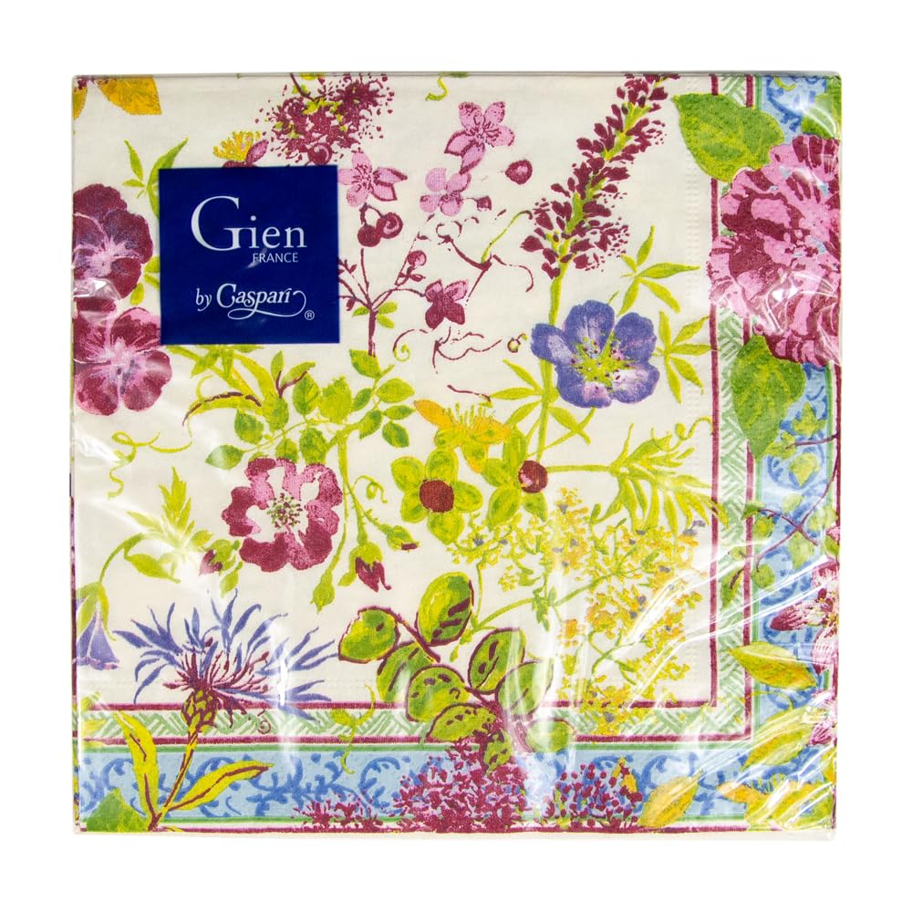 Premium Caspari Millefleurs Floral Paper Luncheon Napkins - 4 Packs of 20 Count (80 Total) - Elegant Disposable Dinner Napkins for Wedding, Bridal Shower, Tea Party & Special Occasions