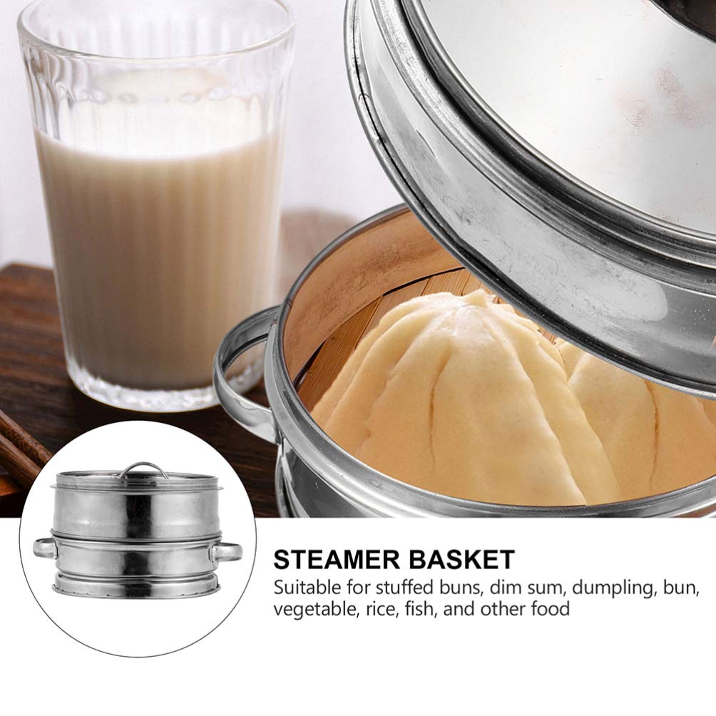 DOITOOL Stainless Steel Stackable Steamer Pot Set - 3-Piece Metal Food Steamer for Vegetables, Seafood & Desserts - Bamboo Lid Kitchen Utensil for Healthy Cooking | Stovetop & Induction Compatible | Perfect for Dim Sum, Tamales & Meal Prep