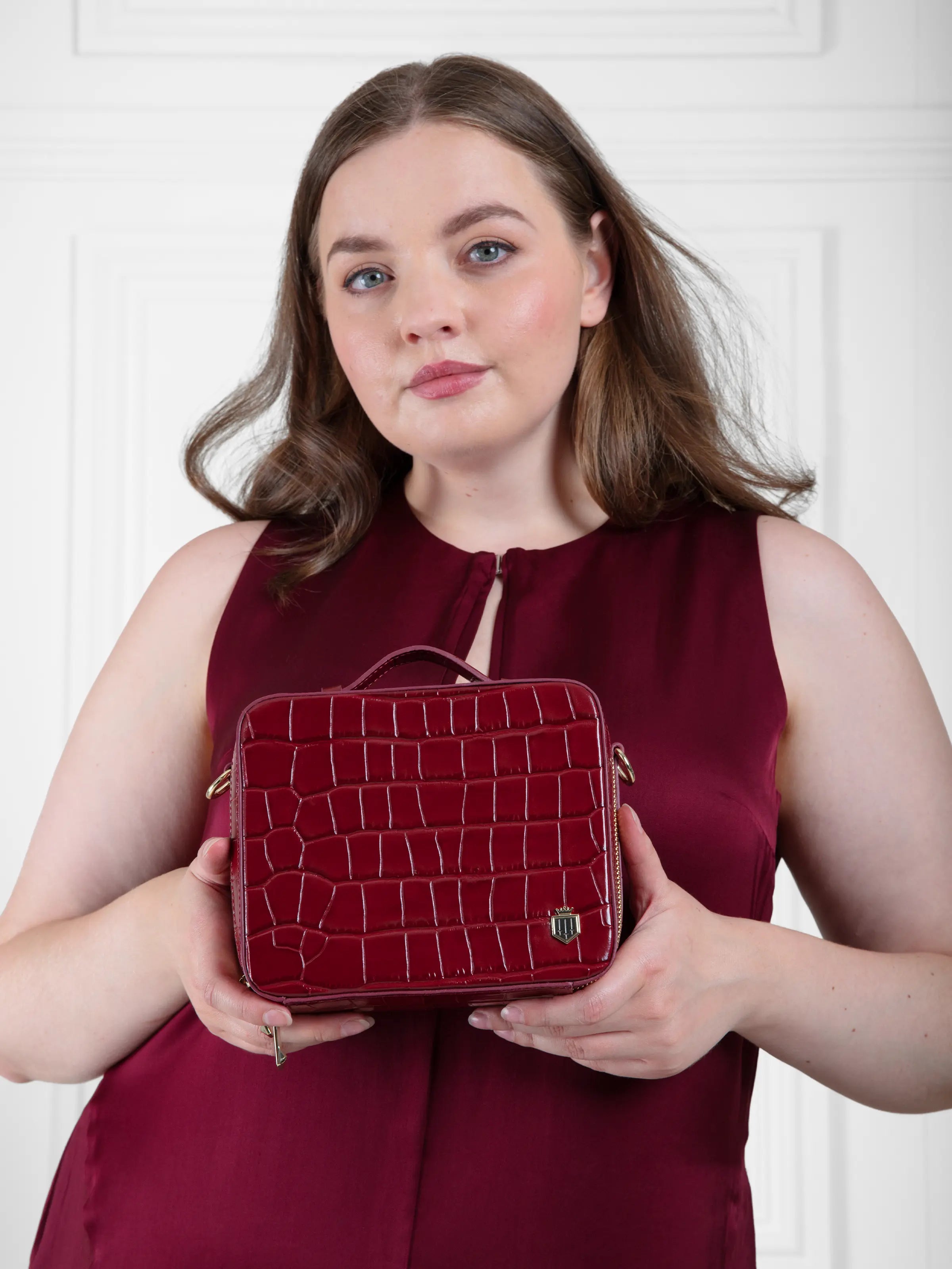 Buckingham Ruby Croc Print Leather Handbag - Limited Edition Luxury Women's Purse for Work, Travel & Evening Events