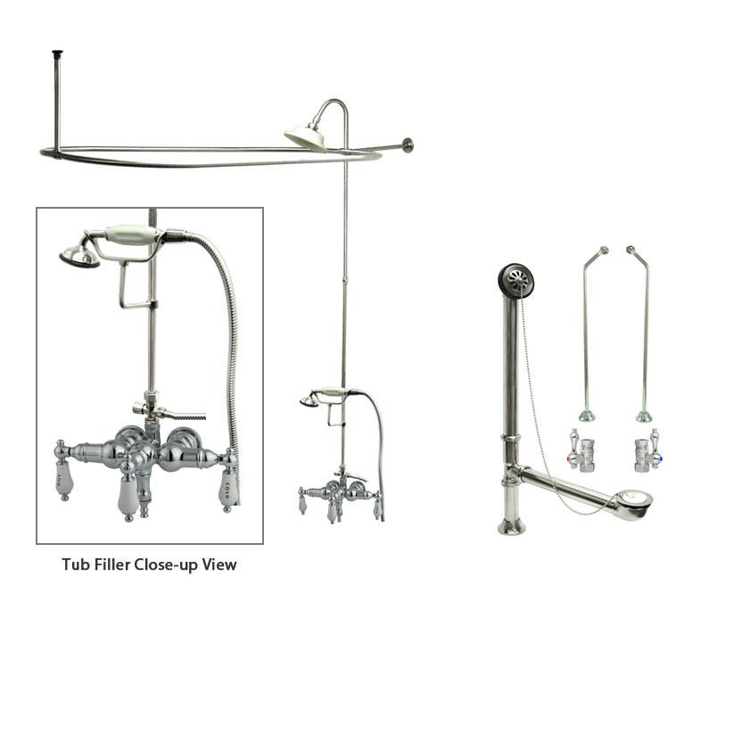 Vintage Chrome Clawfoot Bathtub Faucet with Shower Kit & Enclosure Curtain Rod - 22T1CTS - Perfect for Classic Bathroom Renovations & Spa-Style Showers