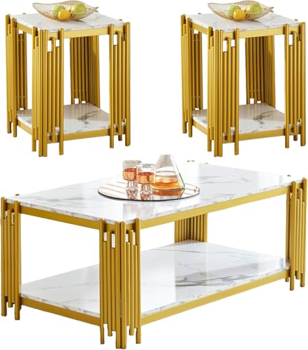 3 Piece Set - Gold & White
