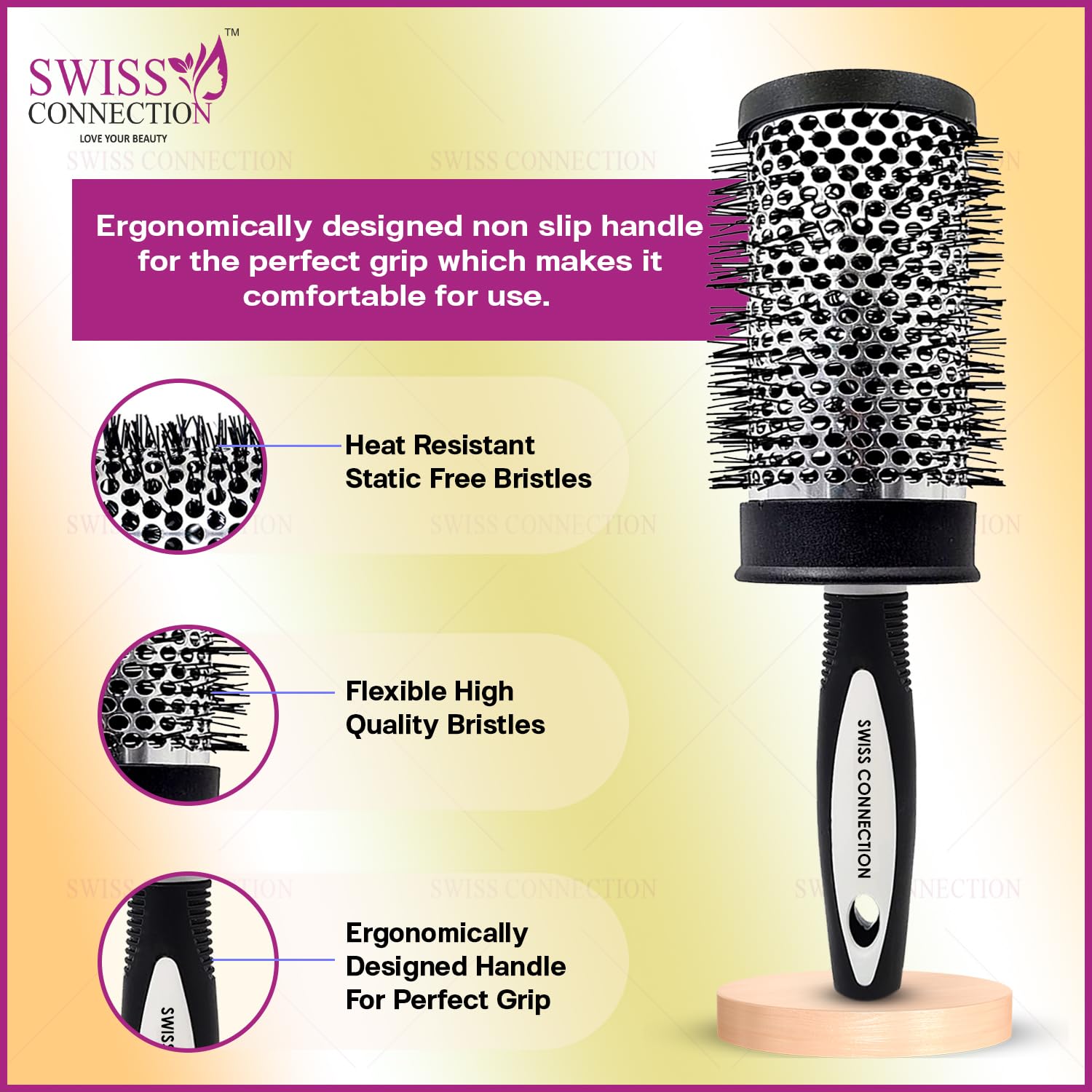 Swiss Connection Blow Dryer Hair Brush - Professional Styling Tool for Smoothing, Curling & Volumizing Hair | Lightweight & Durable for Wet & Dry Hair | Perfect for Men & Women at Home or Salon (1 Pack)