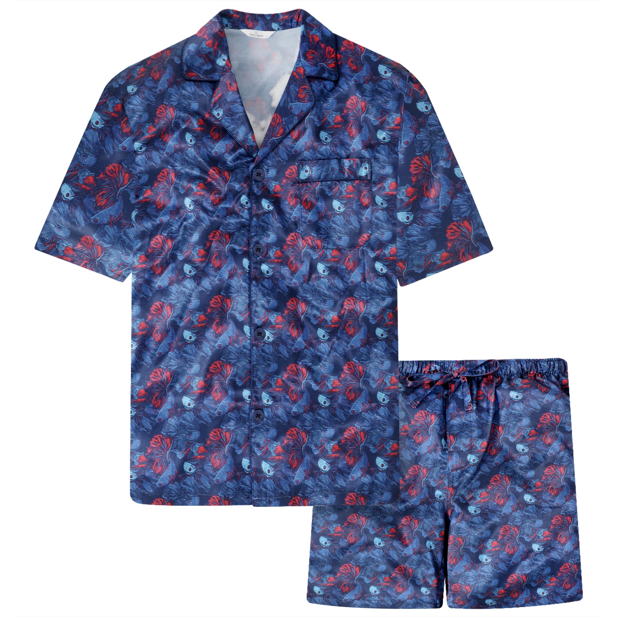 Premium Men's Satin Pajama Set - Soft Short Sleeve Sleepwear for Lounge & Nightwear - Perfect for Home Relaxation, Vacation & Gift Giving