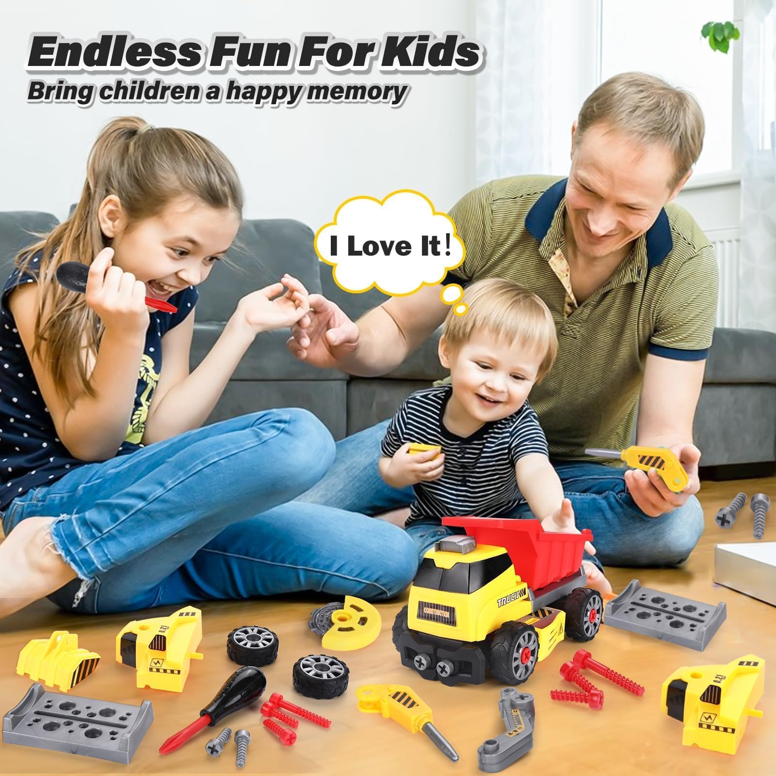 7 in 1 Take Apart Truck Toys with Electric Drill - STEM Construction Building Set for Kids Ages 3-8 | DIY Engineering Toy, Push & Go Vehicle, Educational Gift for Boys | Perfect for Birthday Presents, Classroom STEM Activities & Creative Playtime