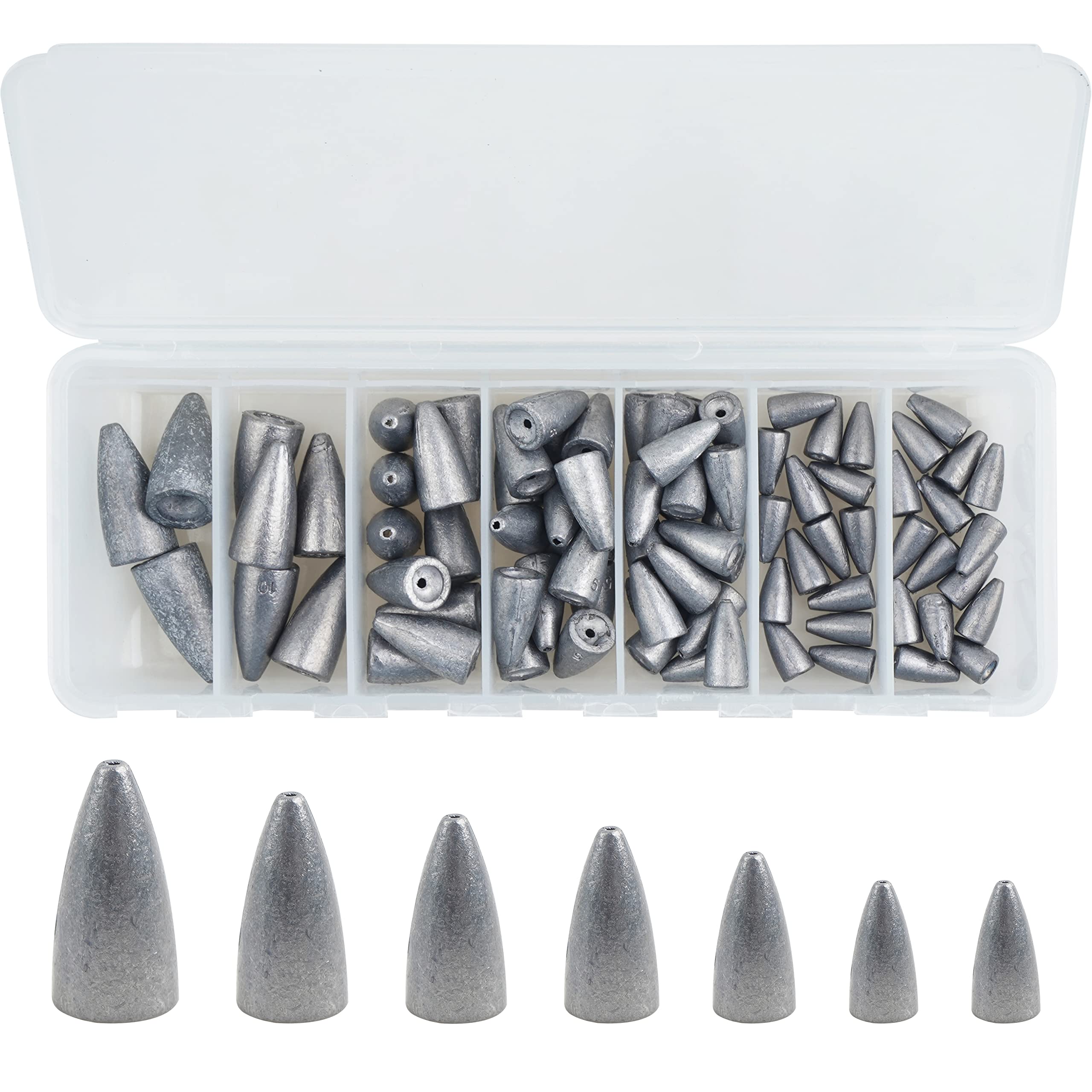 Bullet Fishing Sinkers Weights Kit - 29/83pcs Slip Sinkers for Bass Fishing, Texas Rigs & Saltwater Tackle | Assorted Worm Weights for Freshwater & Saltwater Angling | Perfect for Shore Fishing, Boat Fishing & Tournament Use
