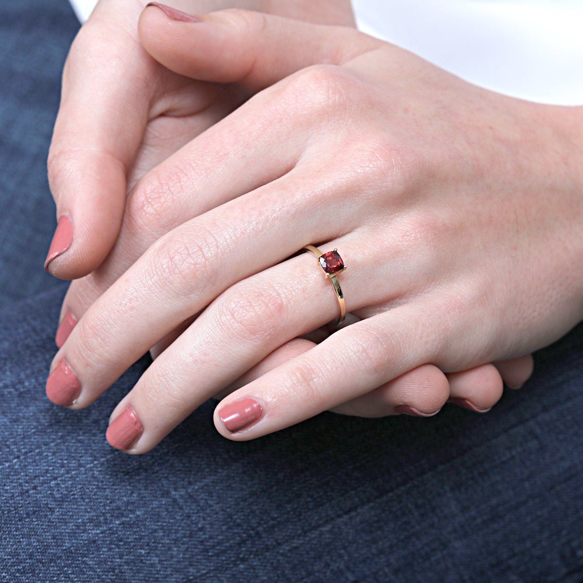 14K Yellow Gold Cushion Cut Garnet Cocktail Ring for Women | Elegant Evening Party Jewelry Gift for Anniversary, Birthday & Special Occasions