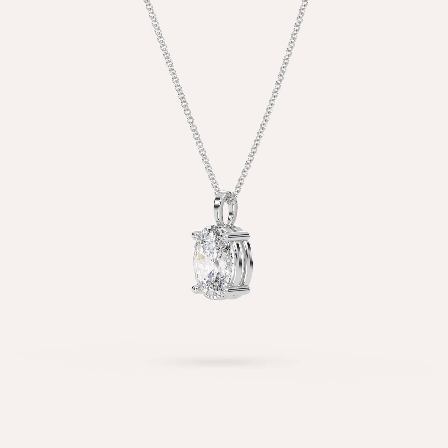2 Carat Oval Diamond Pendant Necklace - 14K White Gold Solitaire Jewelry for Women - Perfect for Anniversary, Wedding & Special Occasion Gifts