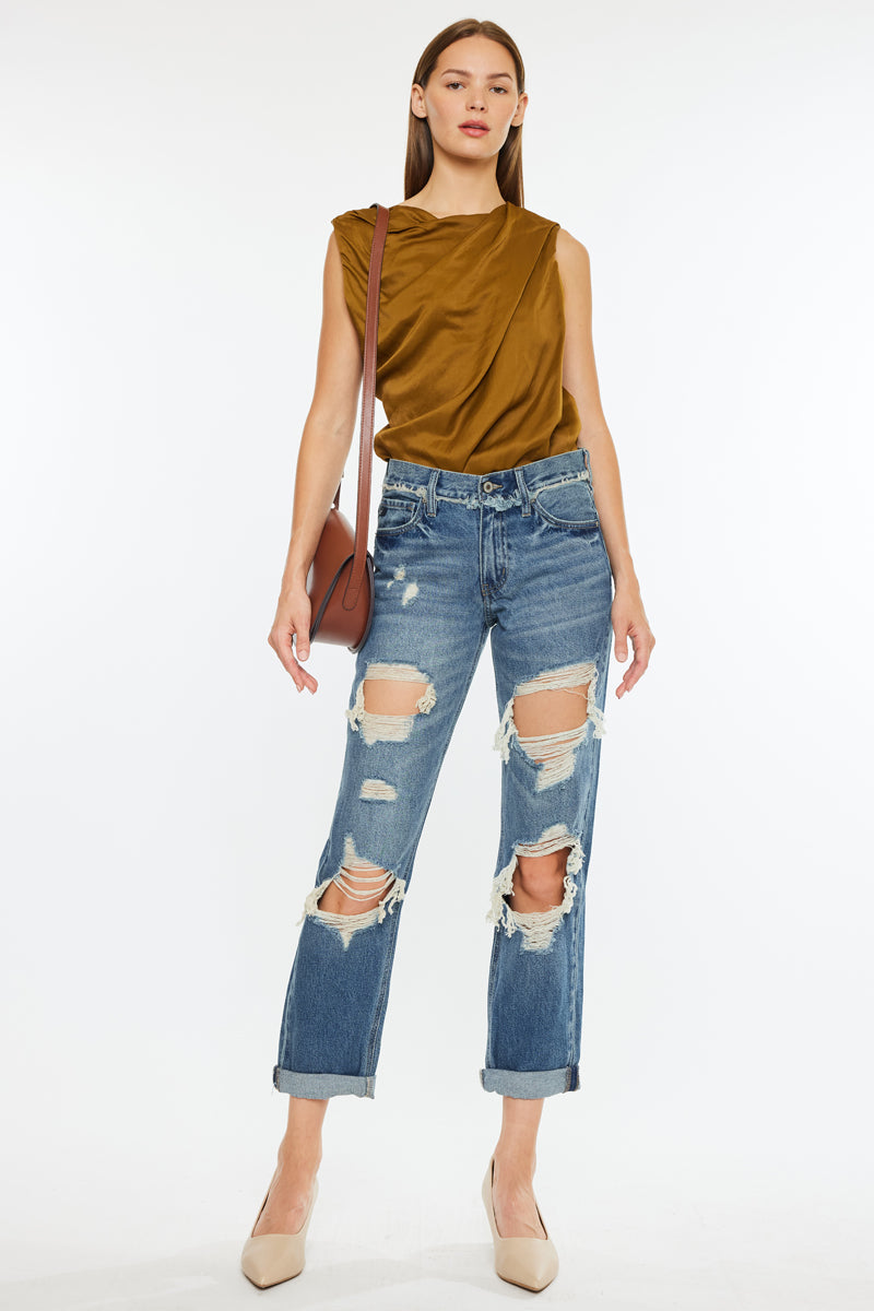 Janelle Mid Rise Boyfriend Jeans - Women's Relaxed Fit Denim Pants for Casual Wear | Perfect for Everyday Outfits, Weekend Errands & Coffee Dates