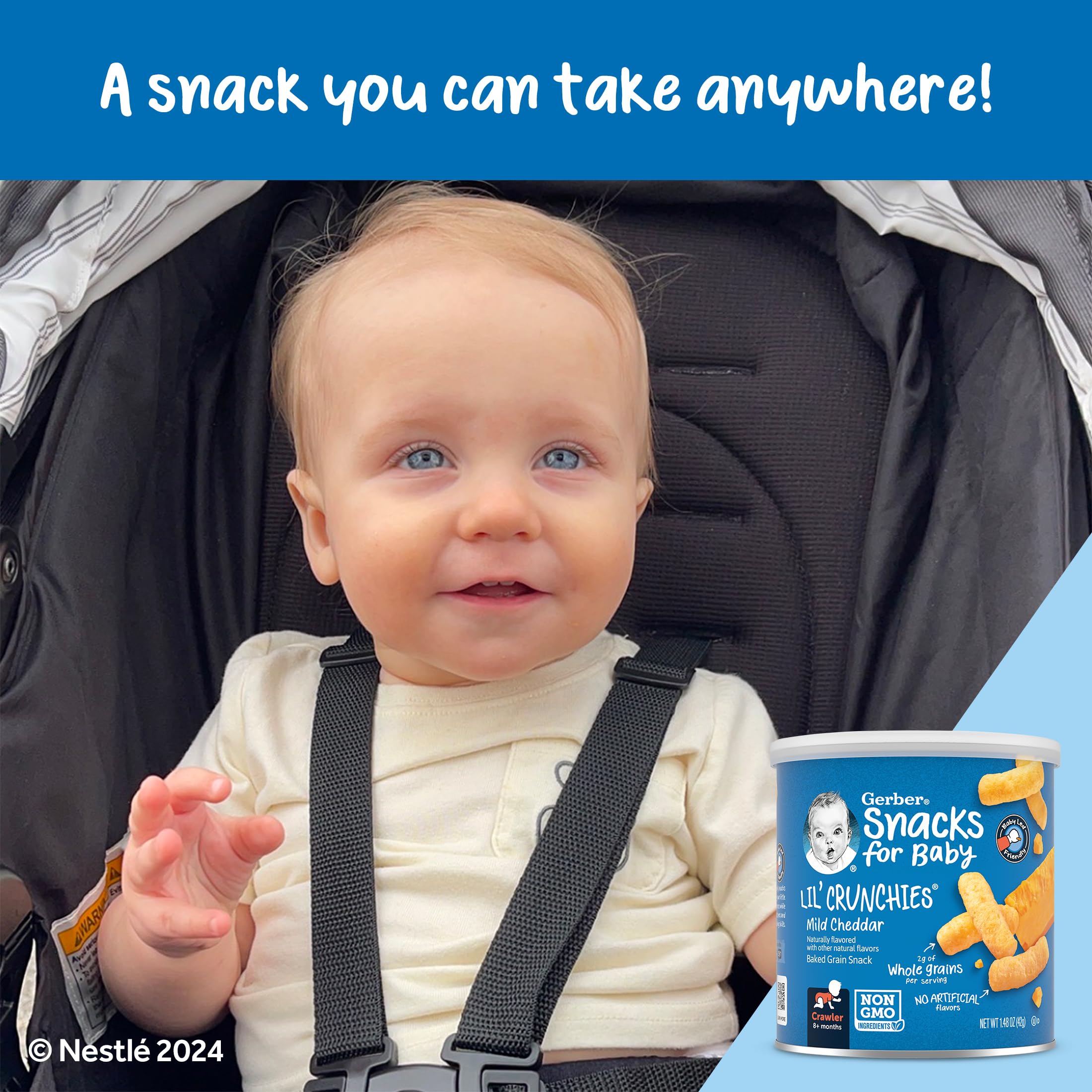 Gerber Baby Snacks Value Pack - Lil Crunchies Mild Cheddar & Veggie Dip, 1.48oz (8 Pack) | Healthy Toddler Finger Food for On-the-Go, Daycare & Travel Snacking