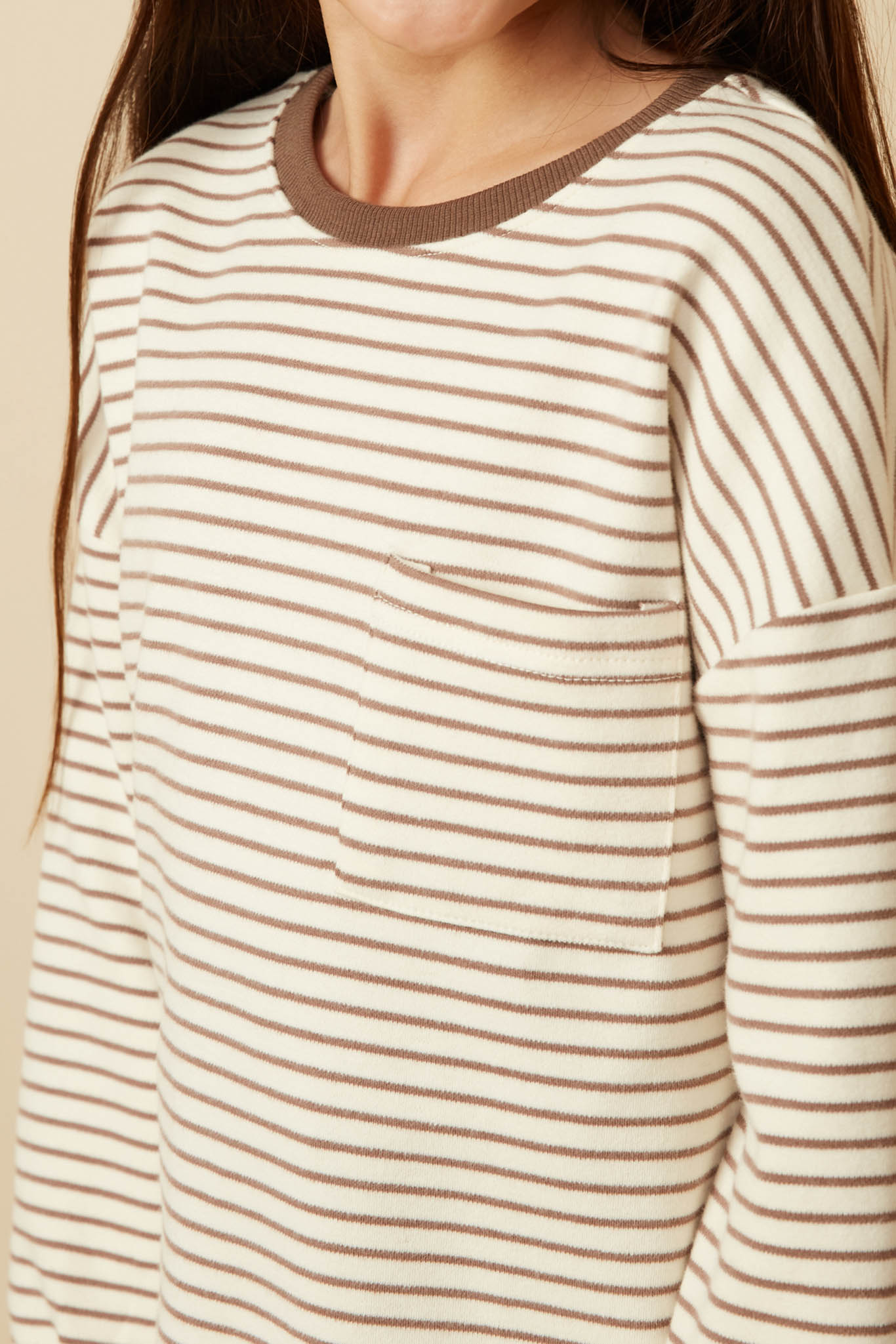 Soft Stripe Knit Contrast Banded Long Sleeve Tee - Women's Casual Comfort Shirt for Everyday Wear | Perfect for Layering, Office & Weekend Outfits