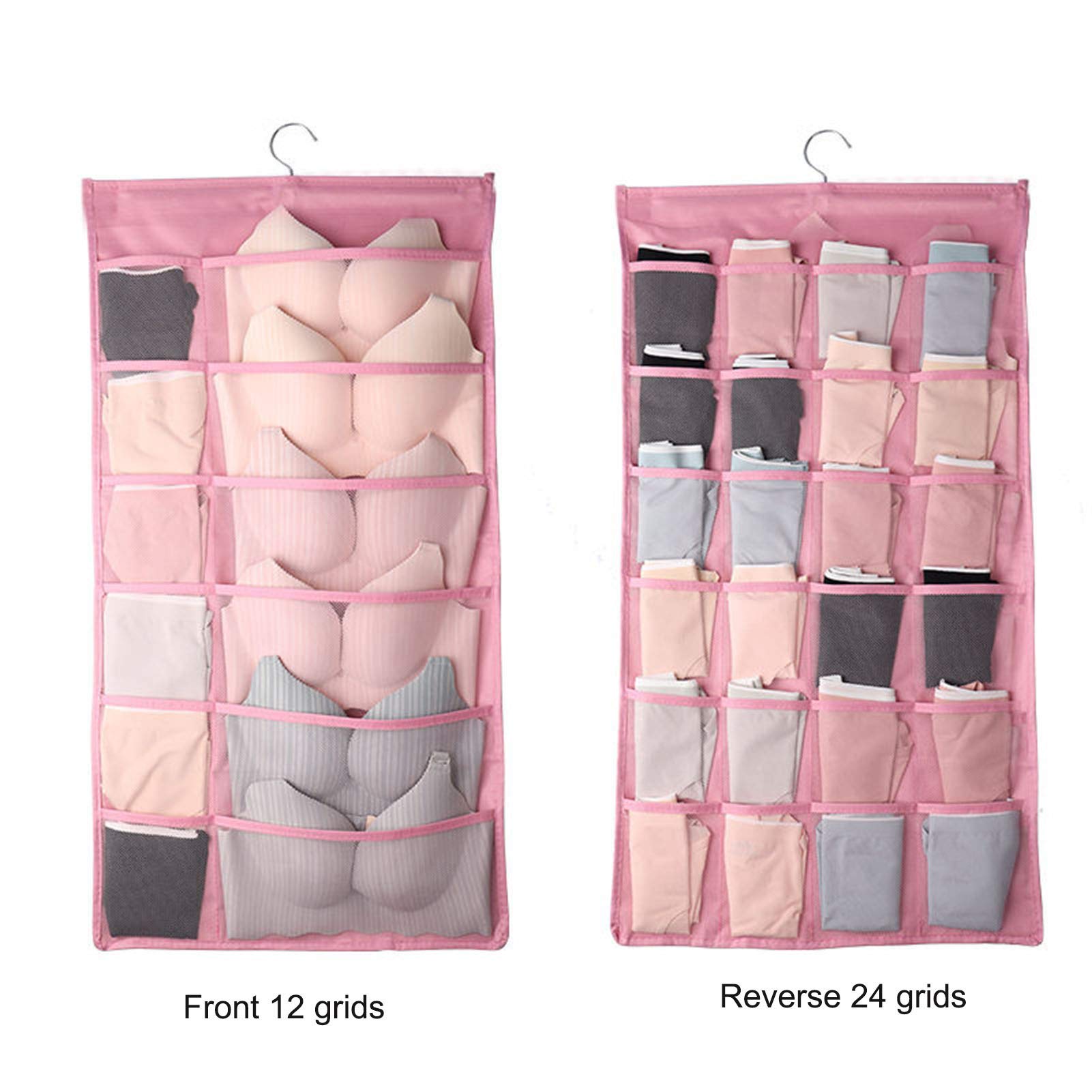 Double-Sided Underwear & Bra Organizer Hanging Storage Bag - Multifunctional Closet Clothes Organizer for Women, Pink | Perfect for Travel, Home & Dorm Organization