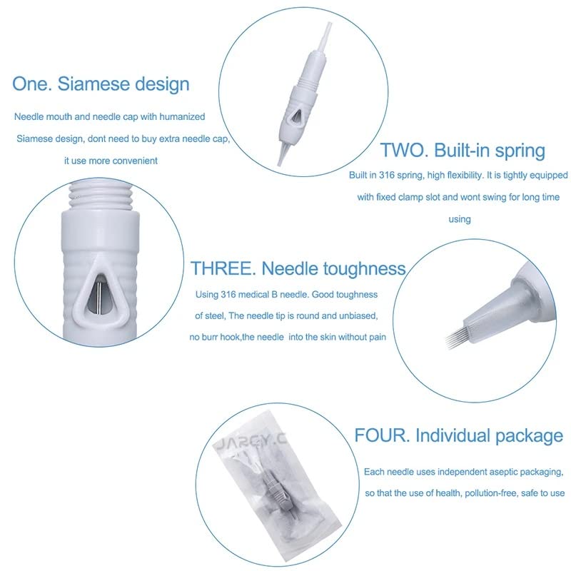 5Pcs Disposable Stainless Steel Microblading Needles for Permanent Makeup - 3P Cartridge Needles (8mm) Compatible with Charmant Machine - Perfect for Eyebrow Tattoo, Ombre Brows & Powder Brows Salon Use