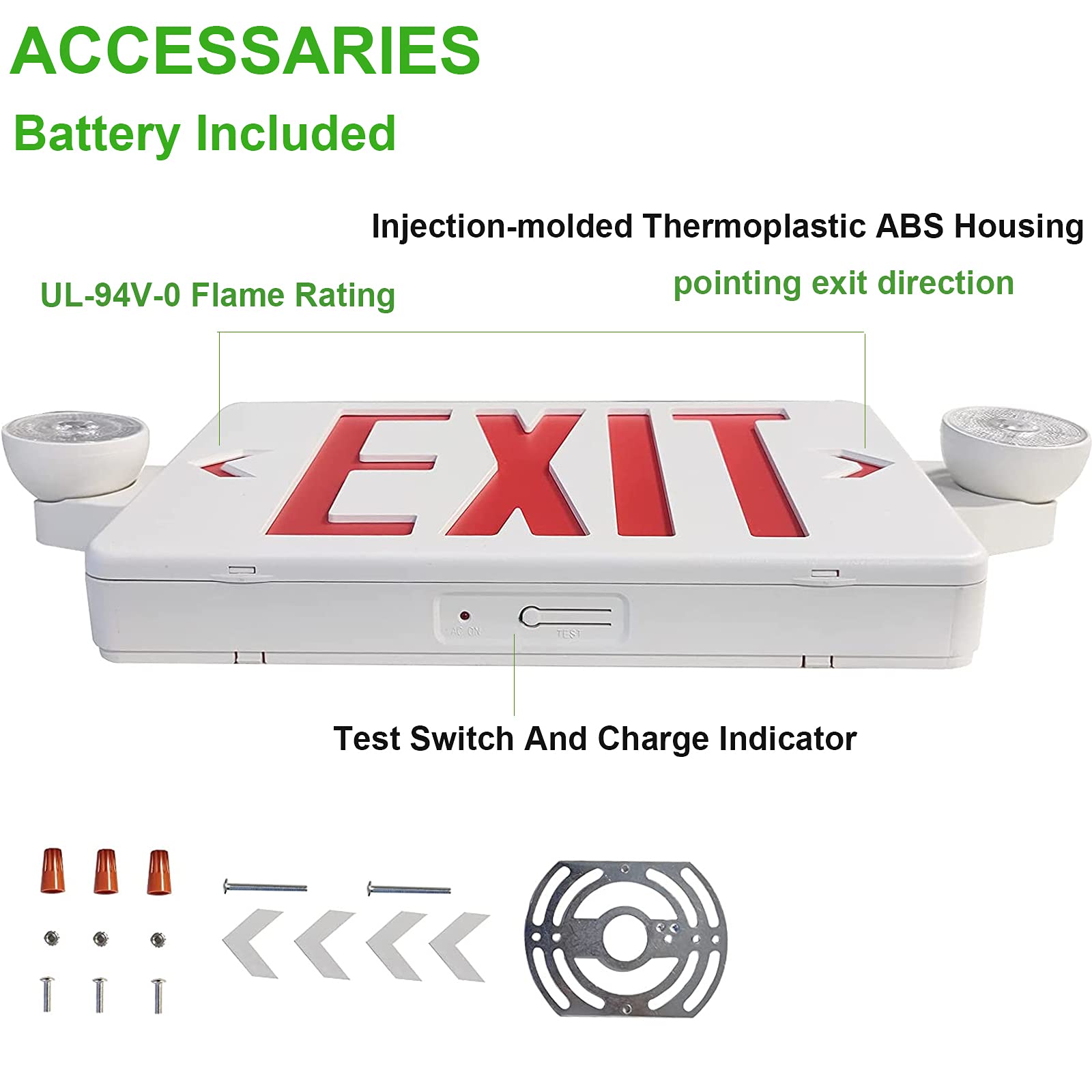 Red LED Exit Sign with Emergency Lights - UL-Listed 120-277V, Battery Backup, Fire Resistant ABS, Dual Adjustable Head for Commercial Buildings & Warehouses - Perfect for Offices, Schools, and Public Safety Areas