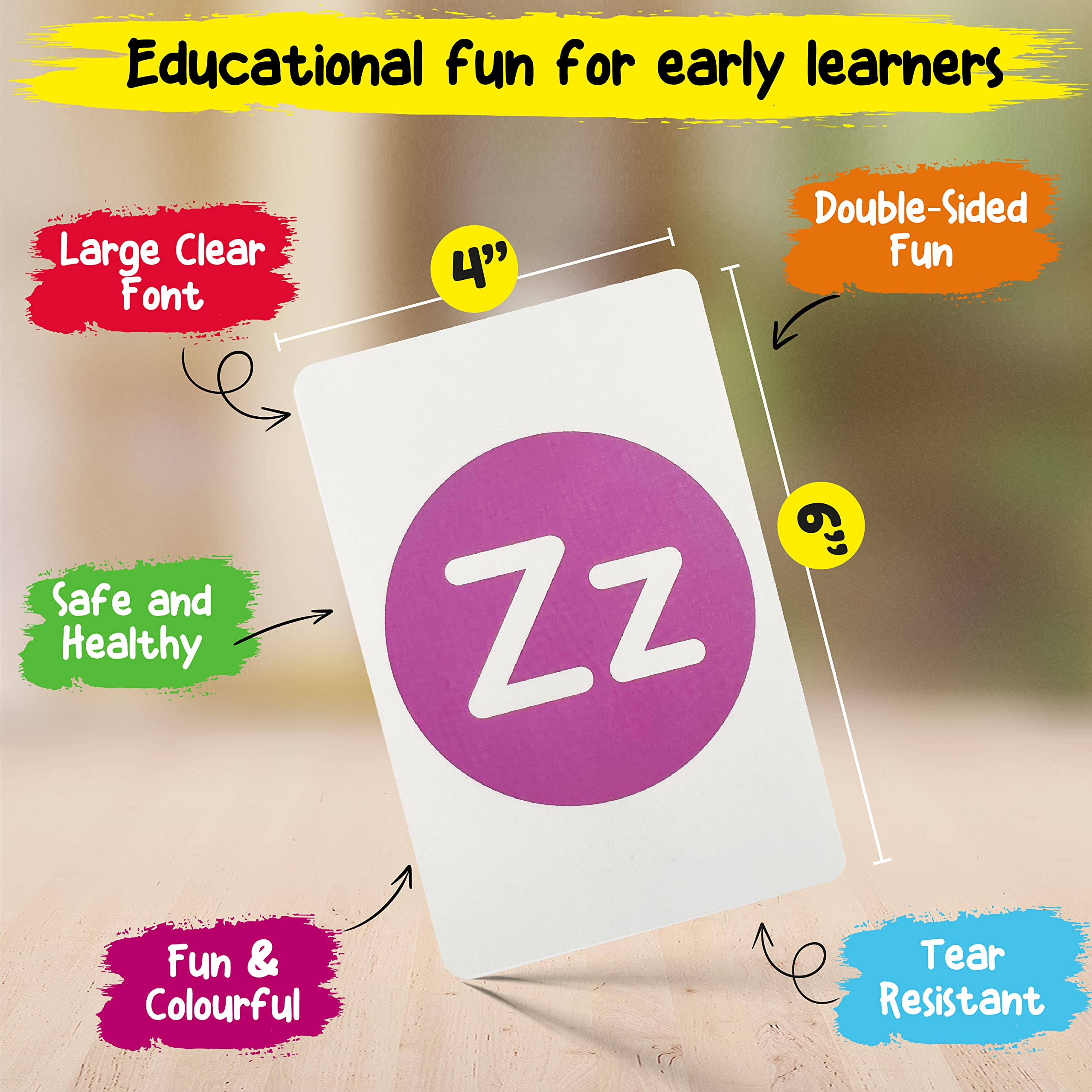 Shosin Large Alphabet Flash Cards for Toddlers 2-4 Years | 58 Double Sided Picture Cards for Preschool Learning Activities | Perfect for Early Childhood Education & Homeschooling