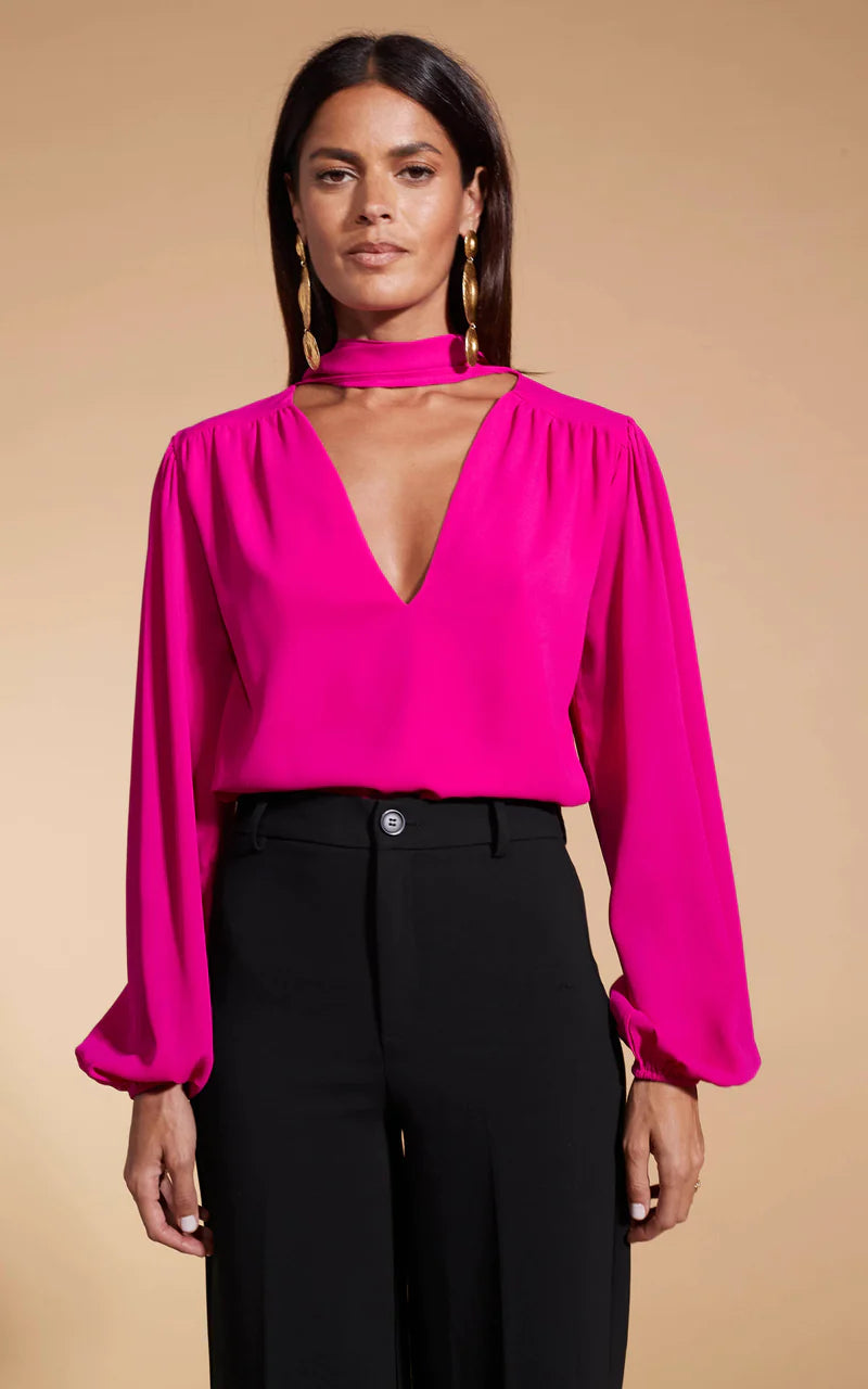 LYMA Multi-Way Tie Neck Top in Solid Magenta - Versatile Women's Fashion Blouse for Work, Party & Casual Wear